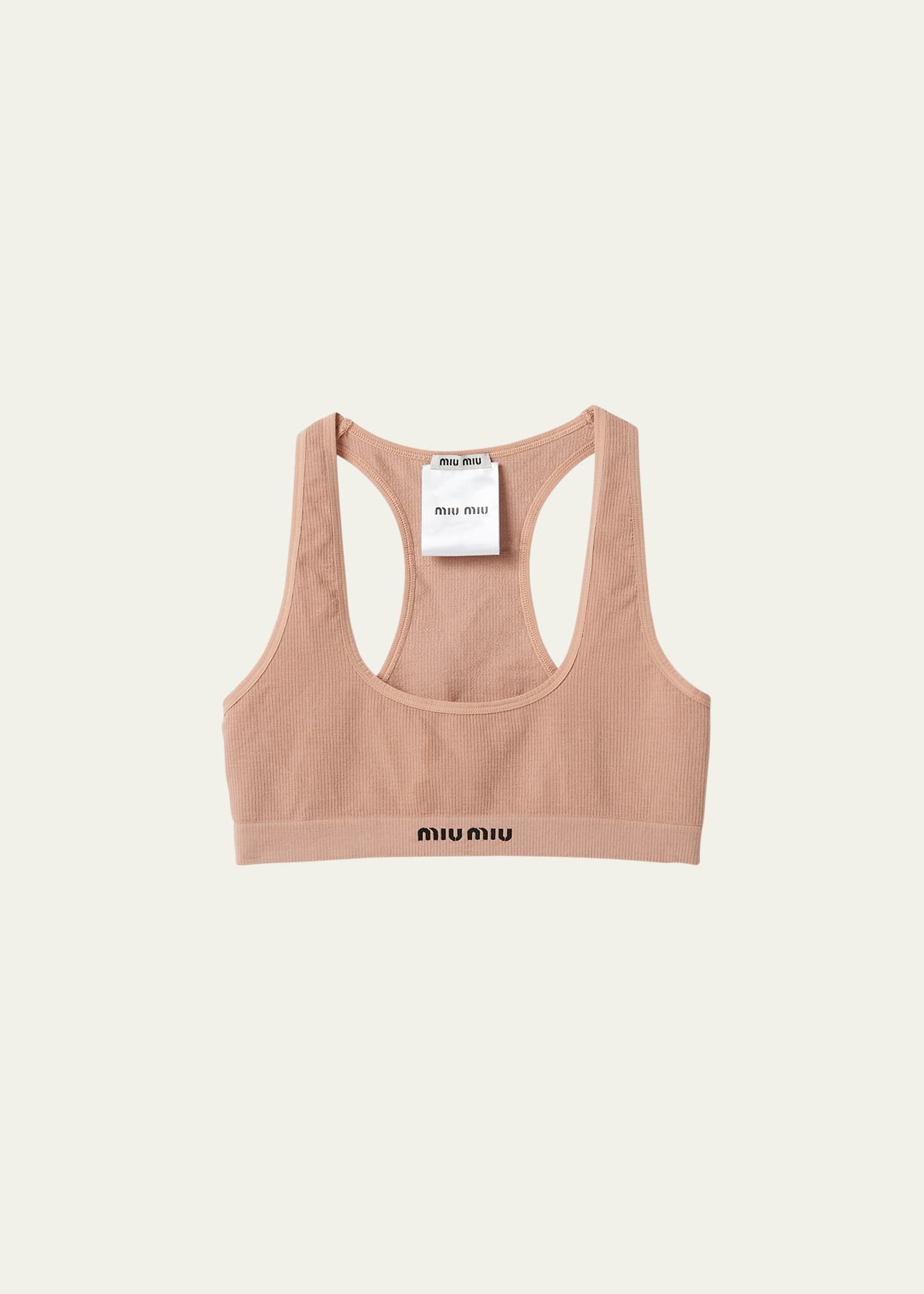 Shop Miu Miu Seamless Jacquard Logo Cropped Top In F0a48 Nudo