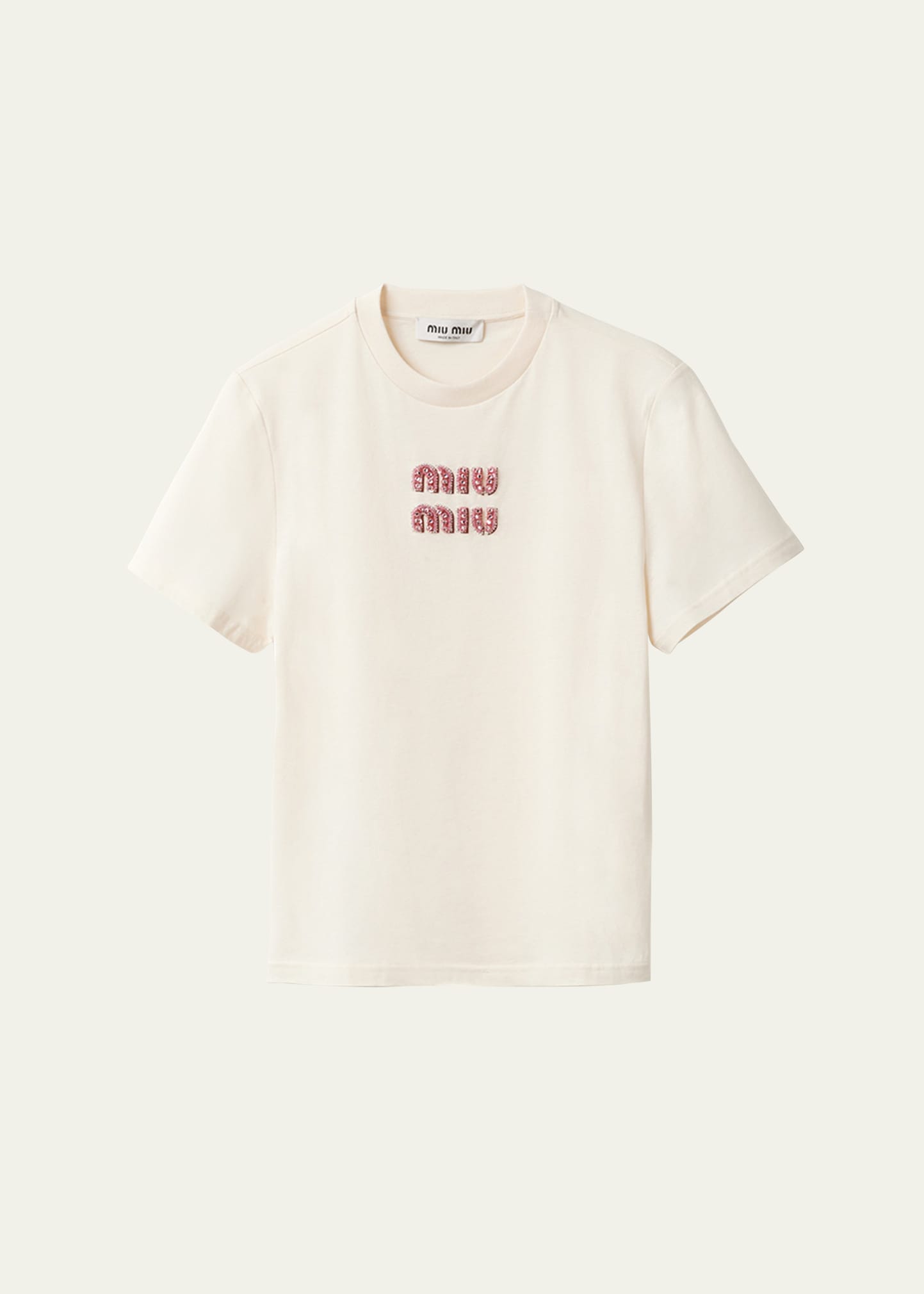 MIU MIU CRYSTAL LOGO JERSEY T-SHIRT