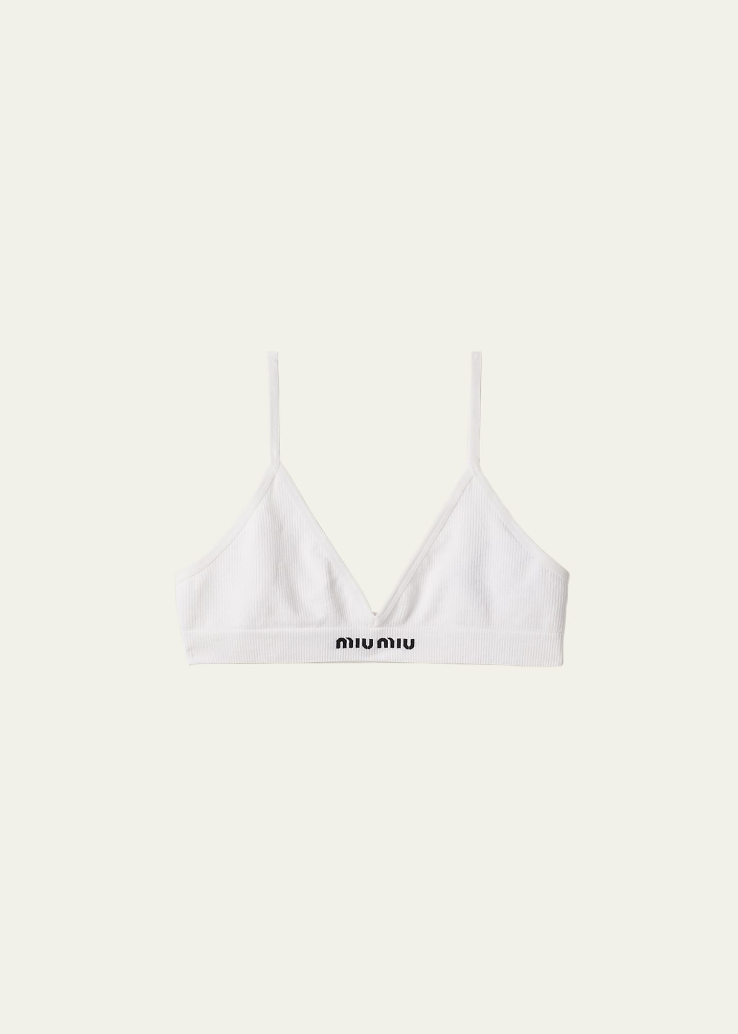 Shop Miu Miu Seamless Jacquard Logo Bra Top In F0009 Bianco