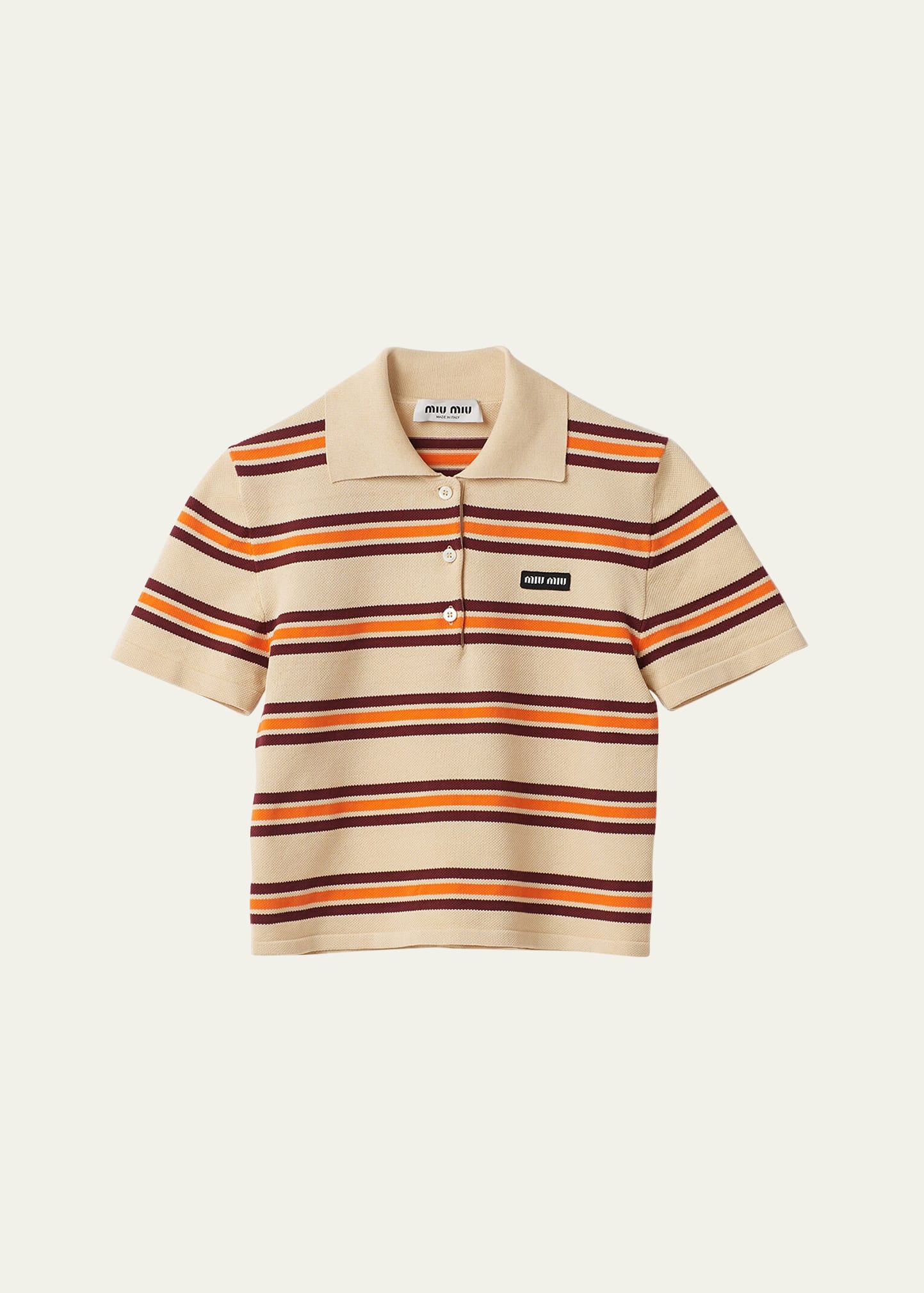 Miu Miu Striped Knit Polo Top In Neutrals