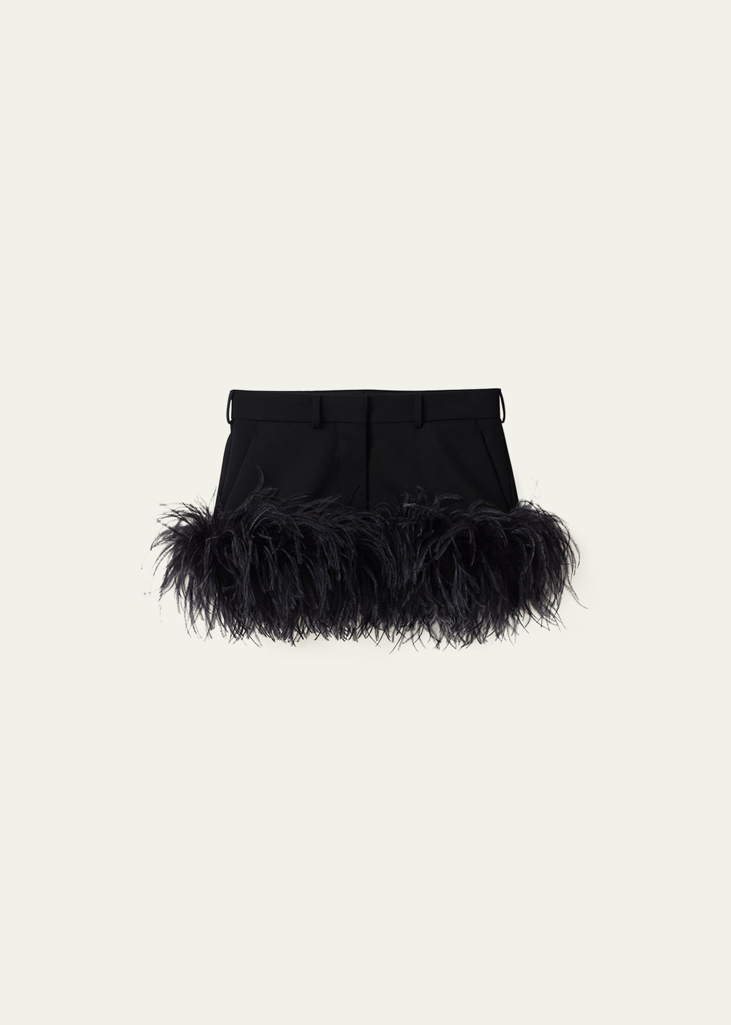 Miu Miu Feather-trimmed Grain De Poudre Miniskirt In F0002 Nero