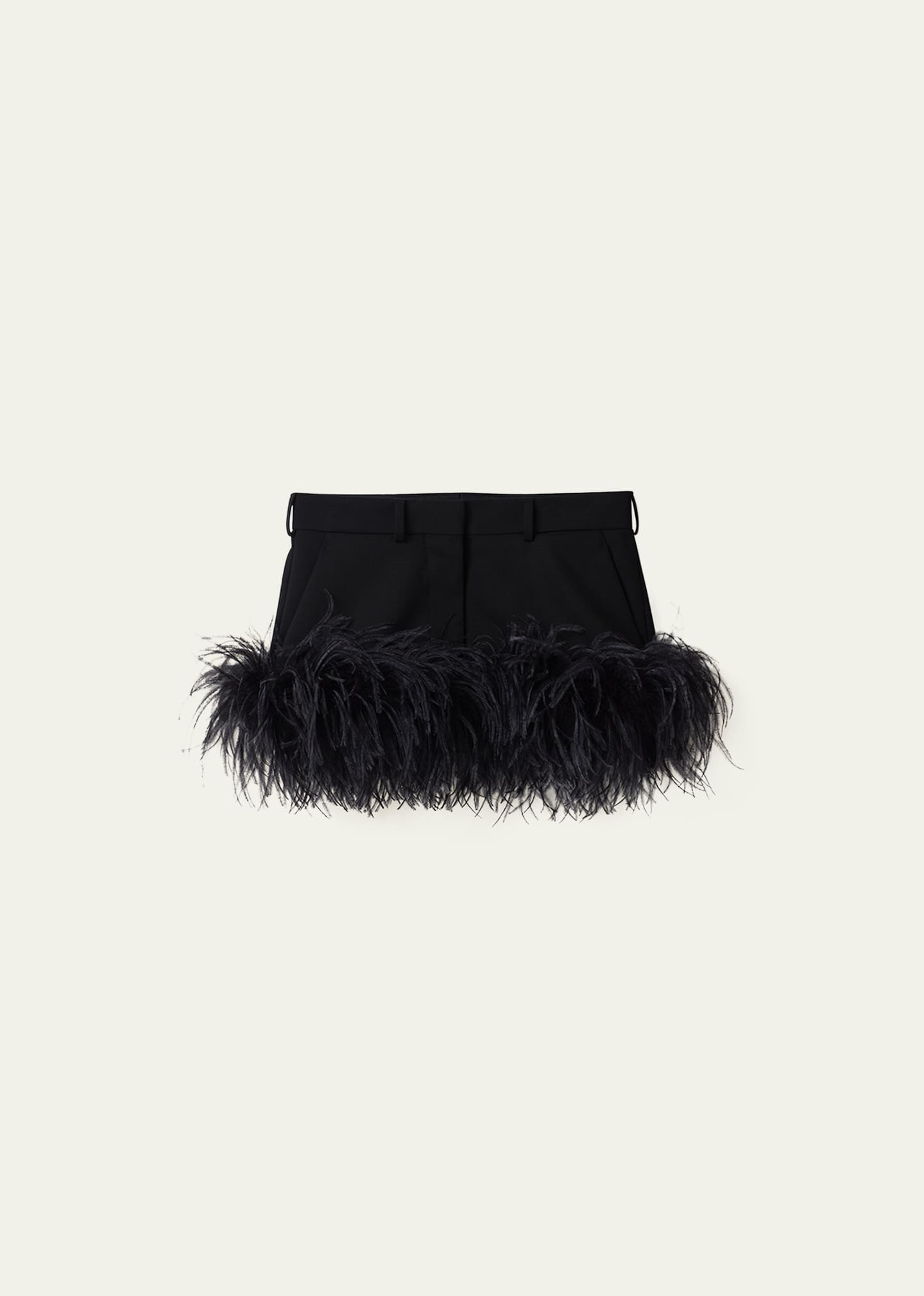 MIU MIU FEATHERED-TRIM WOOL MINI SKIRT