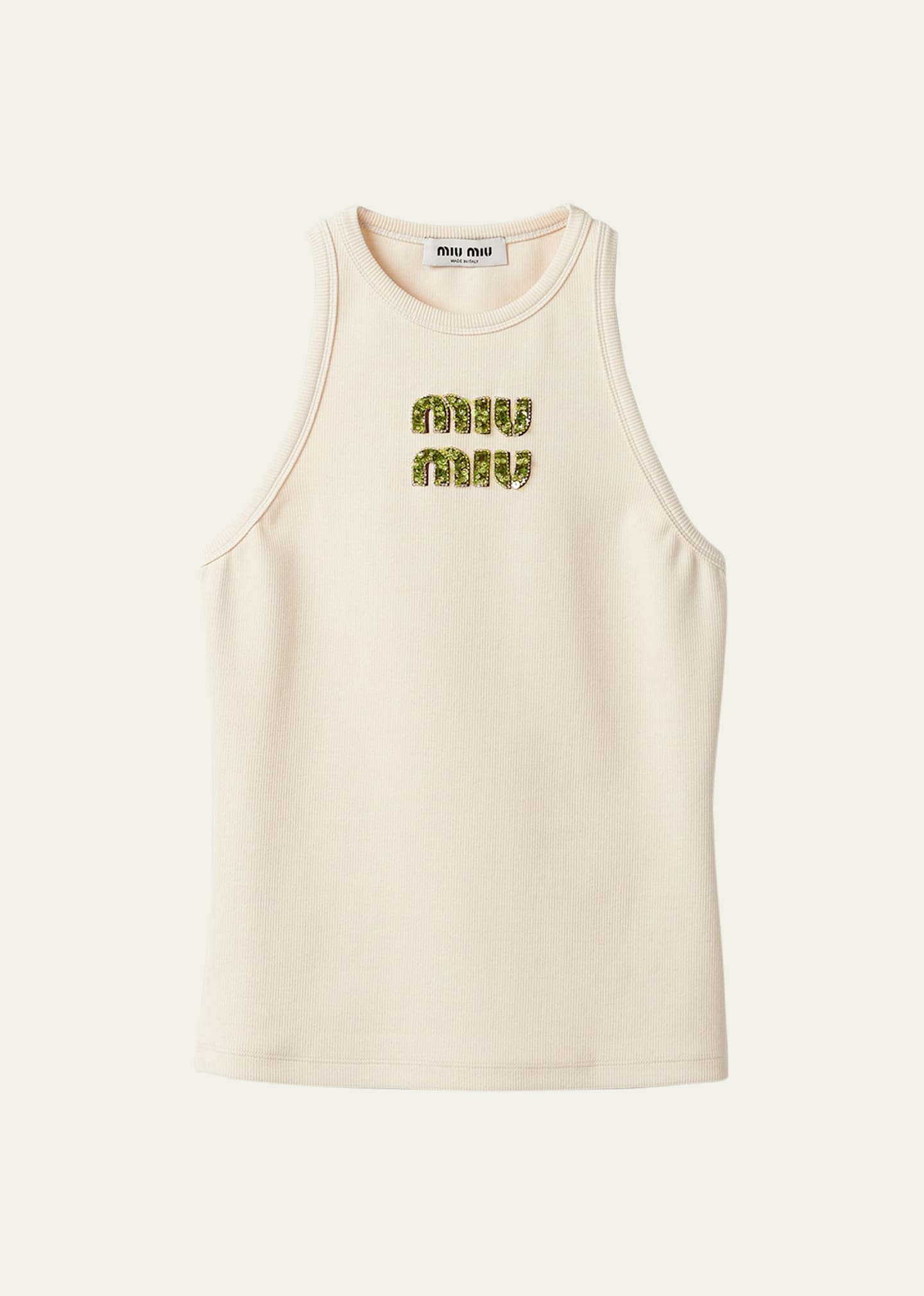 Miu Miu Women Ribbed Top With Embroidered Logo In White