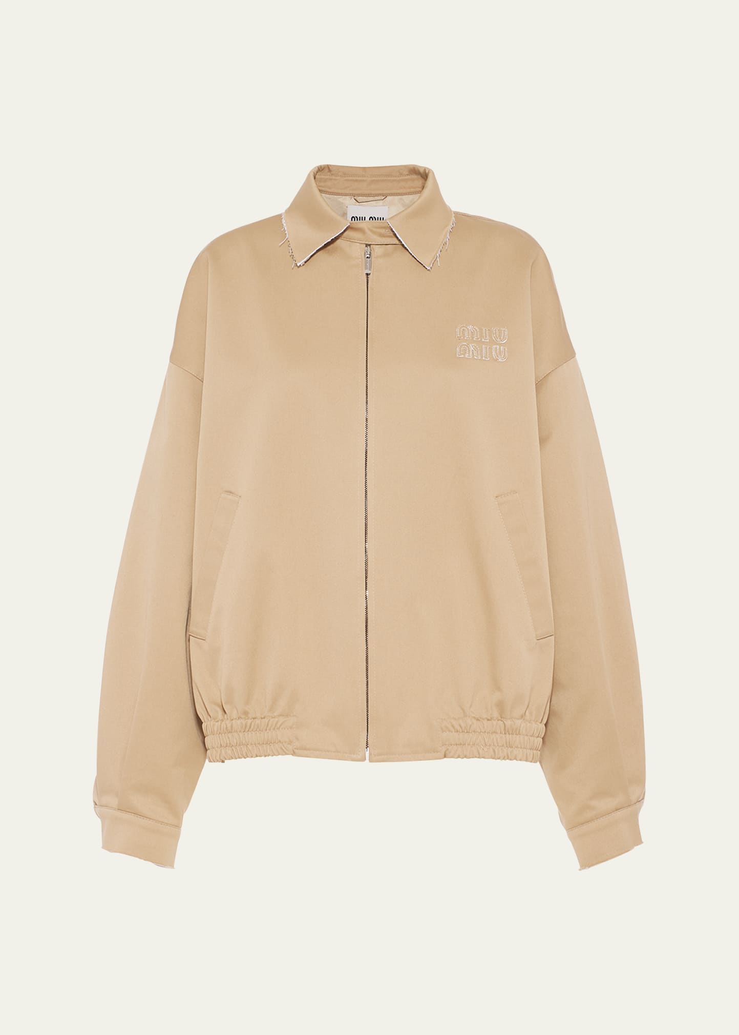 Miu Miu Oversized Chino Logo Bomber Jacket With Elastic Hem In Neutral