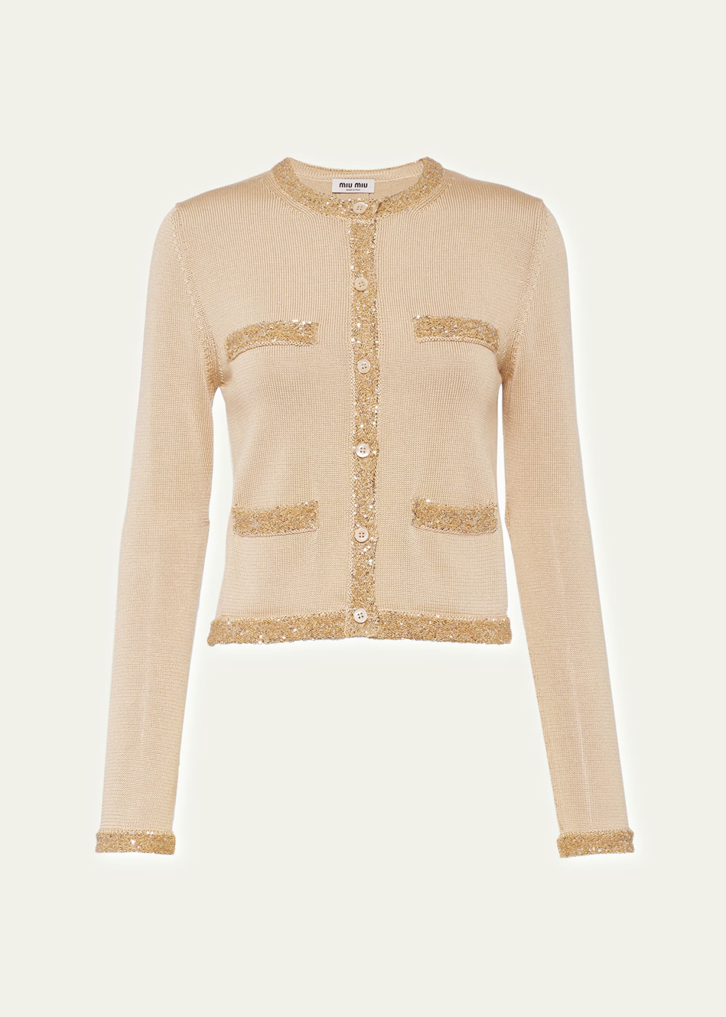 Miu Miu Sequined Silk Cropped Cardigan In F0061 Crema