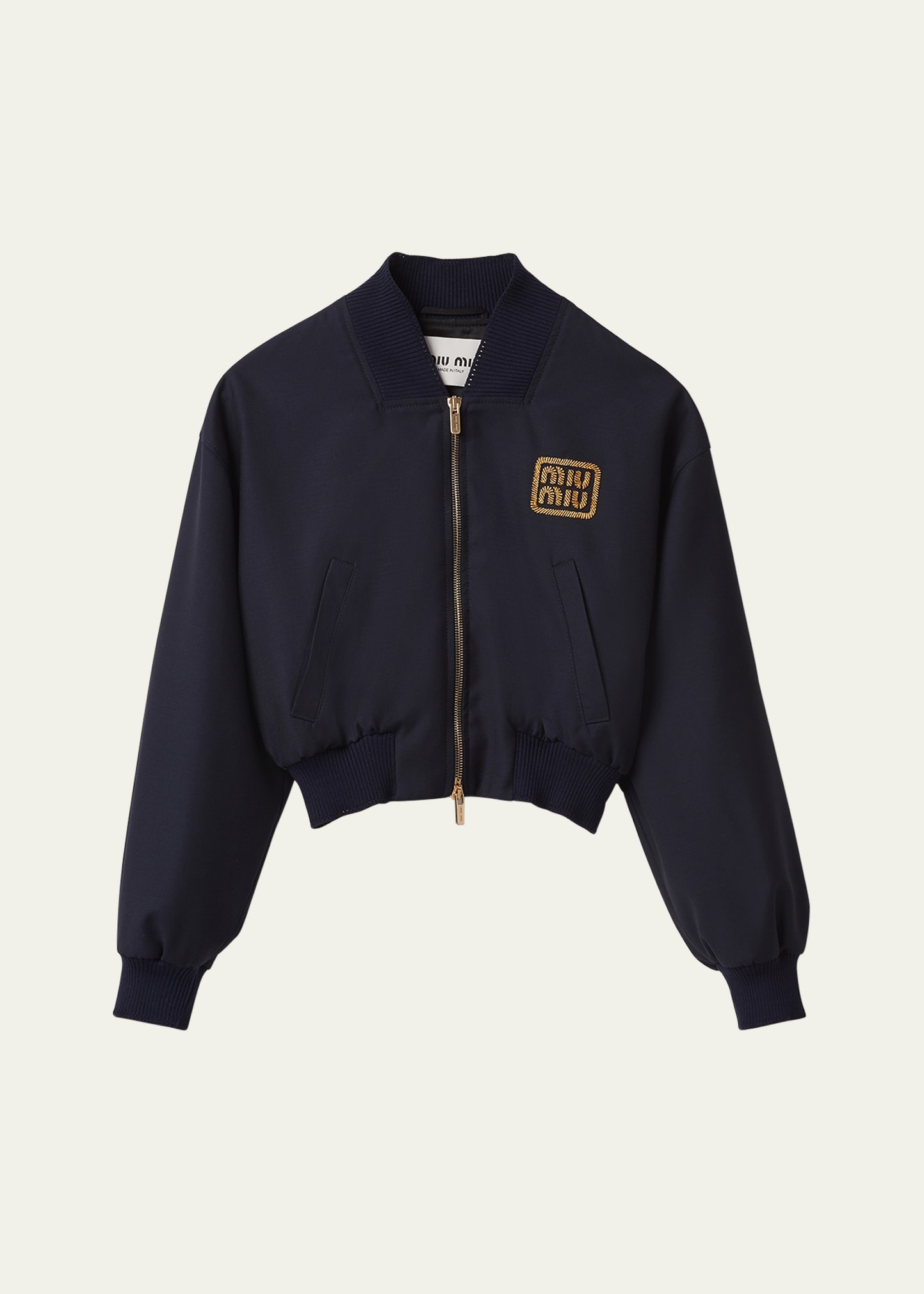 Miu Miu Logo-embroidered Cropped Bomber Jacket In F0008 Bleu
