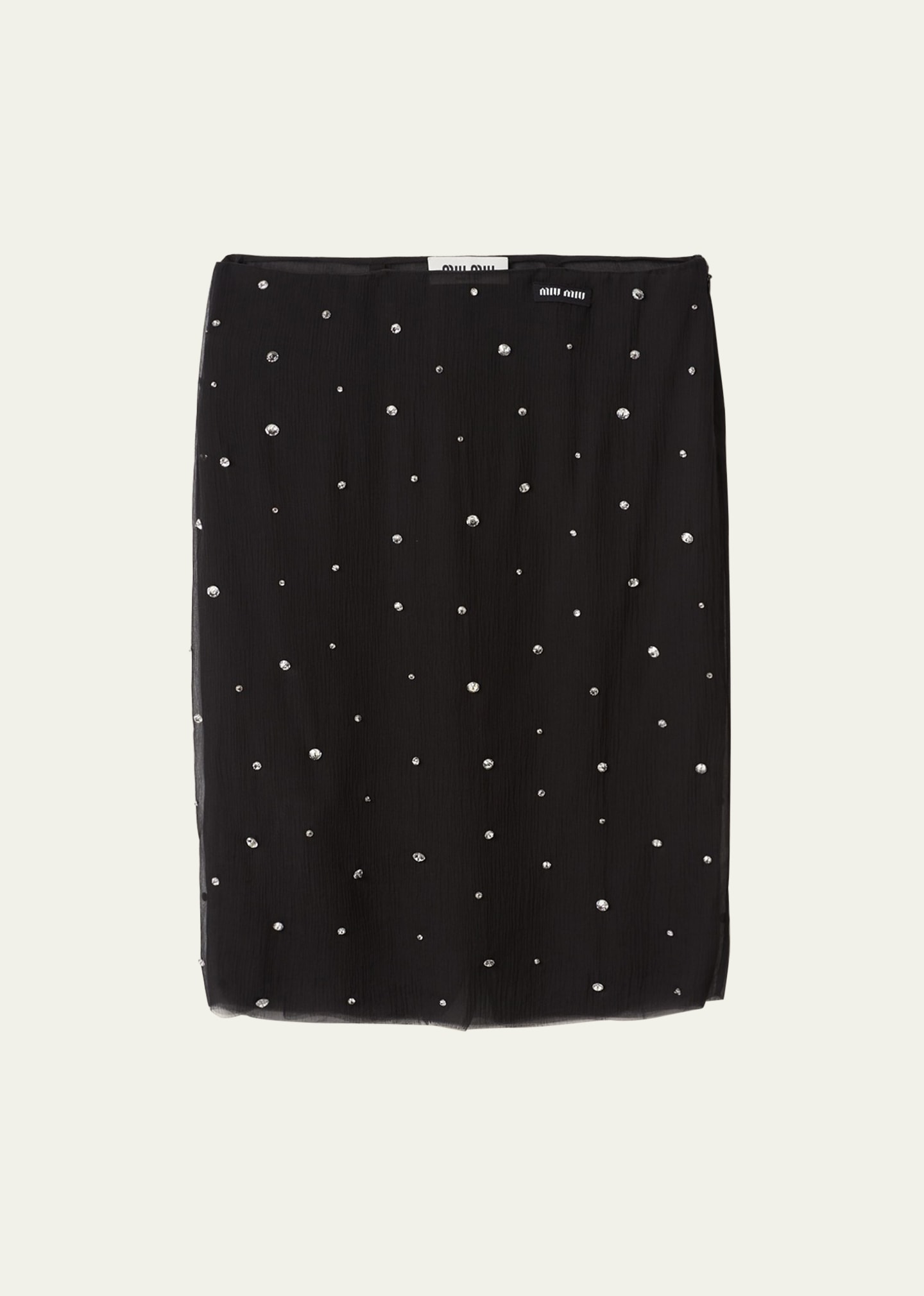 Miu Miu Chiffon Crystal Low-waist Tube Skirt In F0002 Nero