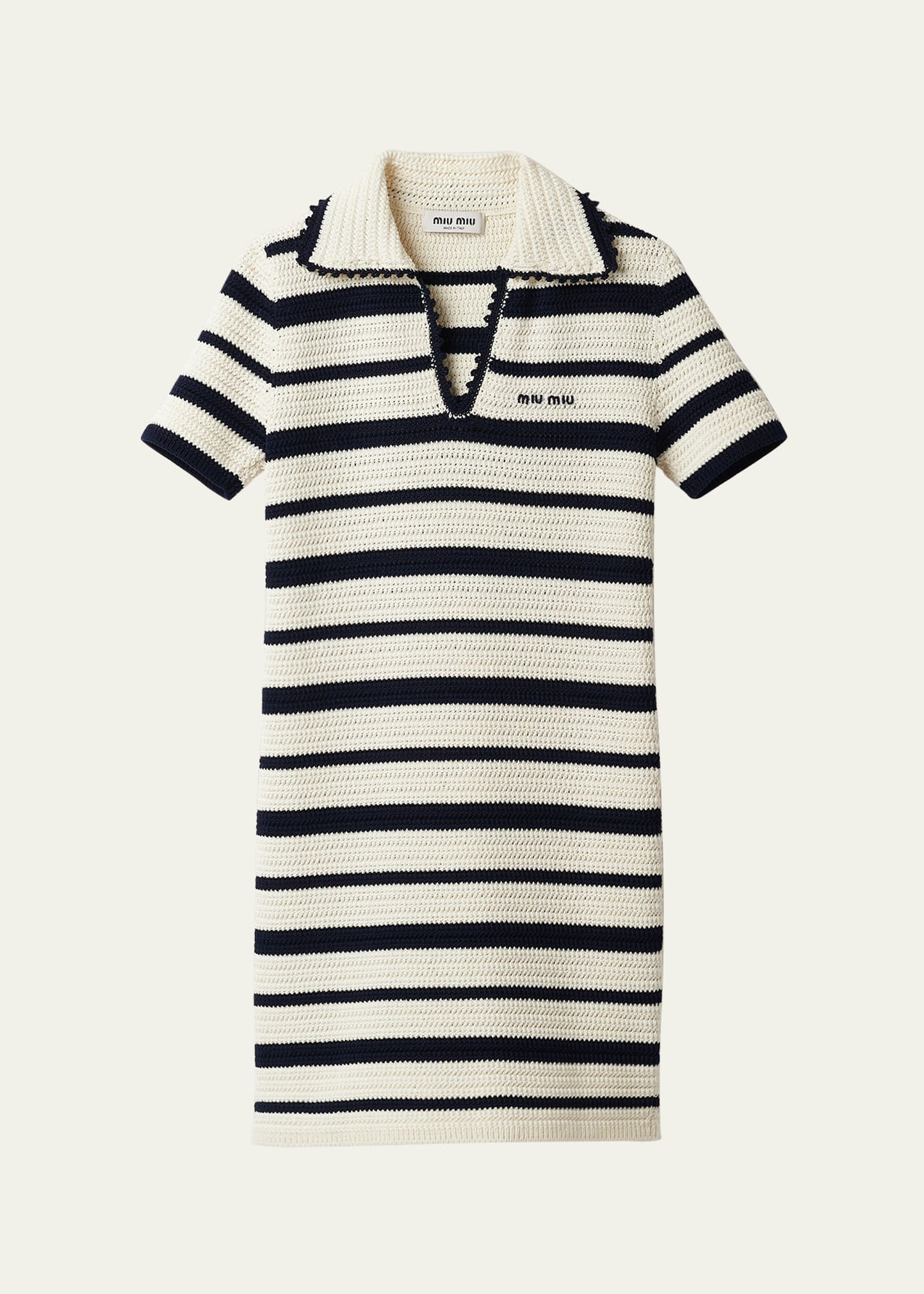 Miu Miu Stripe-pattern Crochet Minidress In F0ub0 Bianco Blu