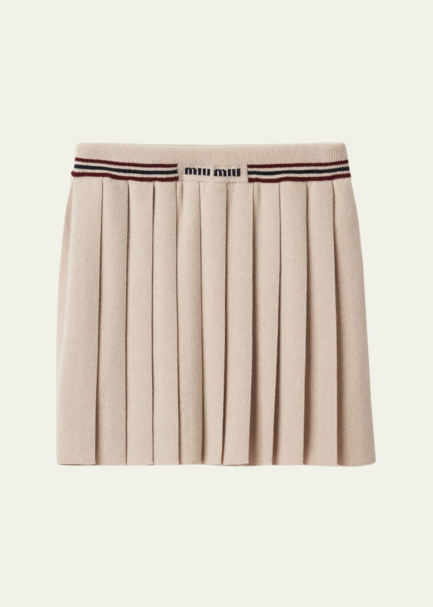 Miu Miu Pleated Stripe Cashmere Mini Skirt In F0018 Naturale