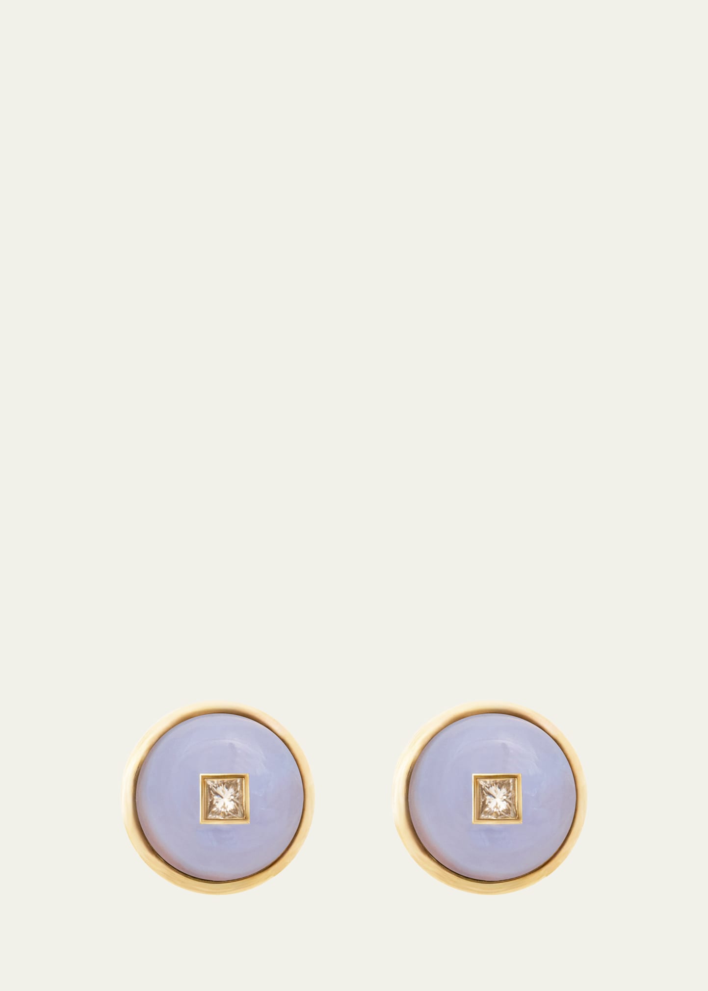 18K Yellow Gold Princess Blue Chalcedony and Diamond Stud Earrings, Medium