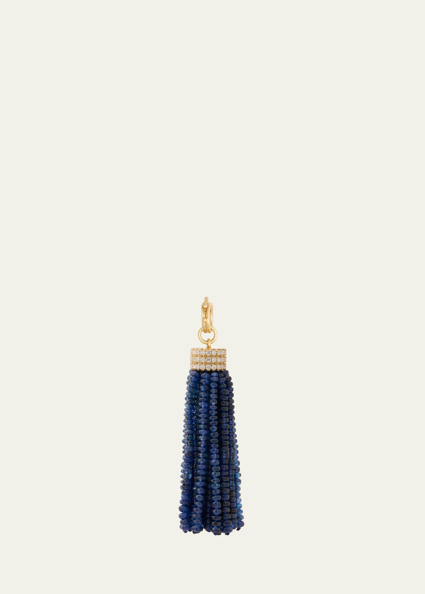 18K Yellow Gold Blue Sapphire Tassel Pendant with Triple Diamond Cap
