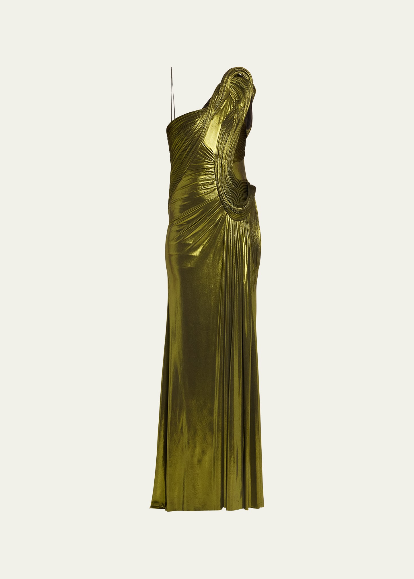 Gaurav Gupta Sculpted Wave One-shoulder Gown In Stellar Green