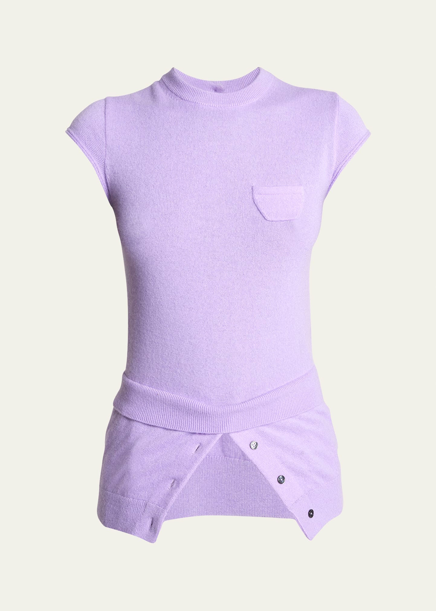 Shop Meryll Rogge Buttoned Cashmere Cap Sleeve Sweater In Lilac