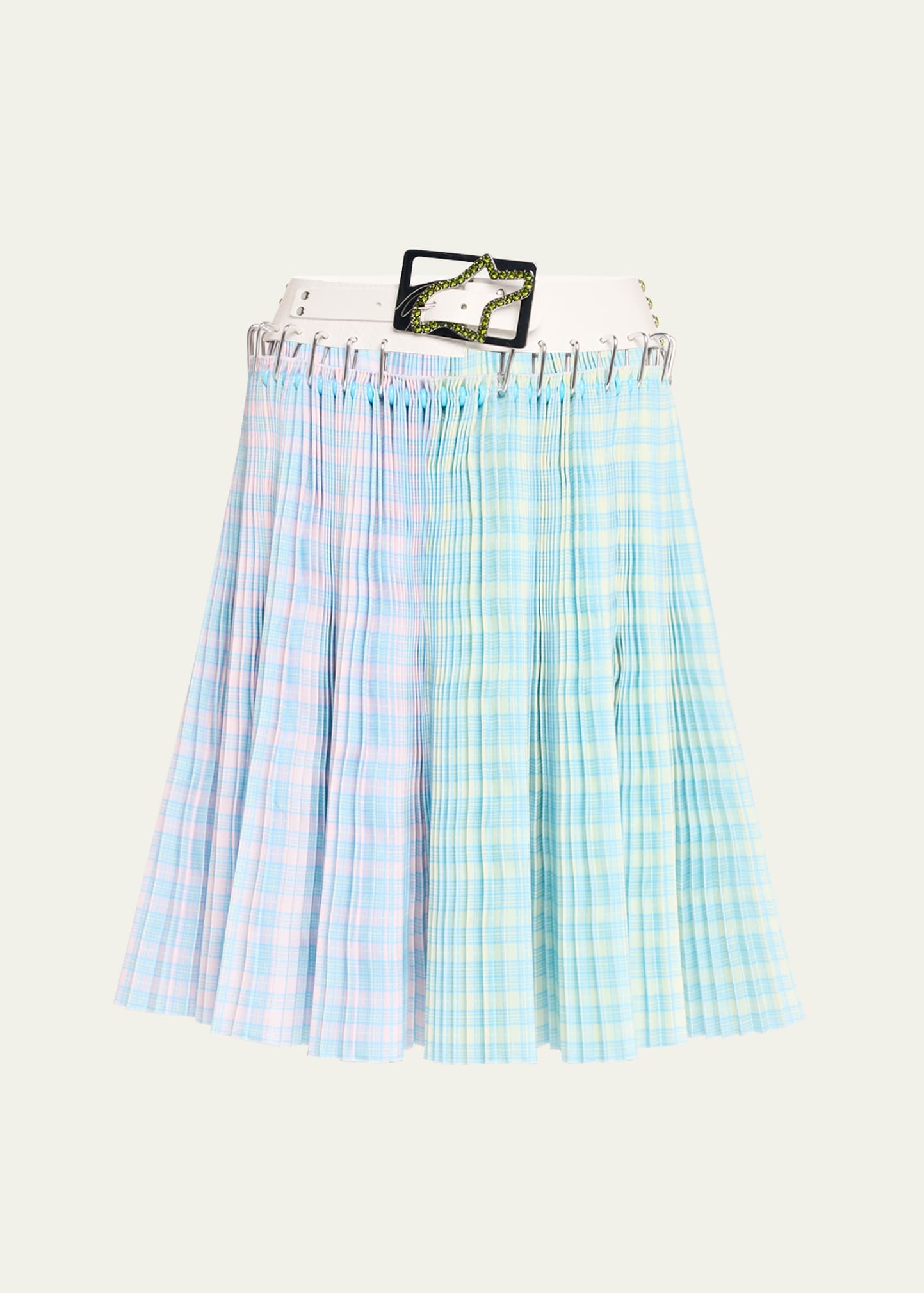 Chopova Lowena Lily Carabiner Taffeta Belted Check Skirt In Pink And Yellow