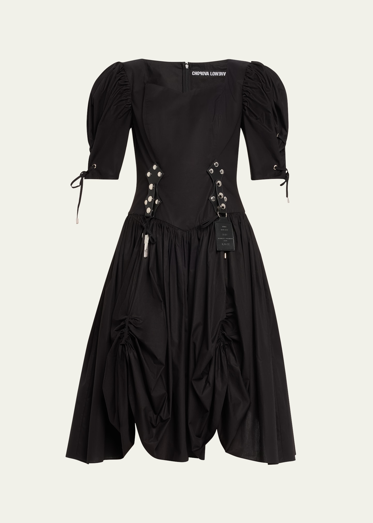 Chopova Lowena Crest Leather Ruched Dress In Black