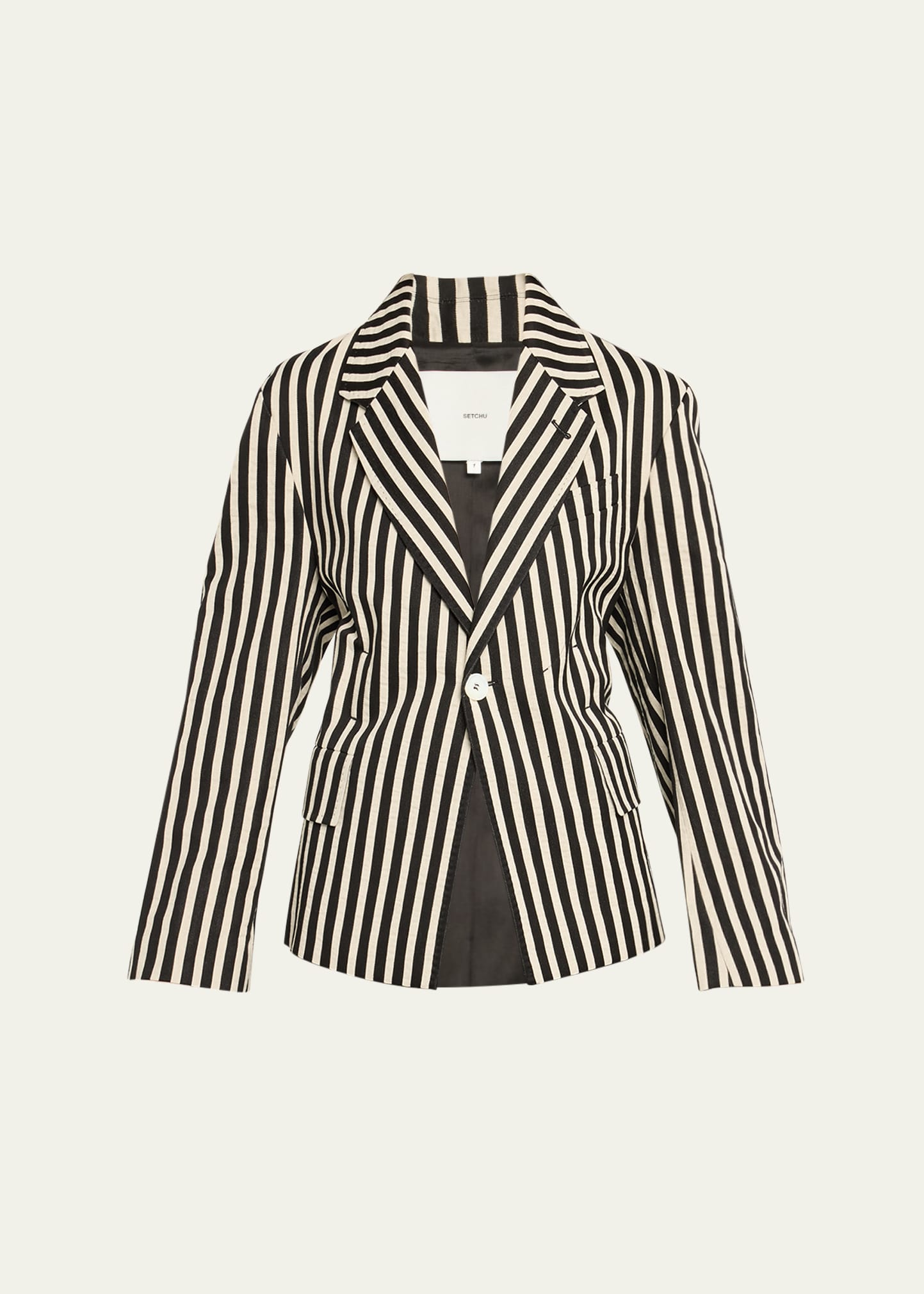 Shop Setchu Stripe One-button Linen Travel Jacket 2
