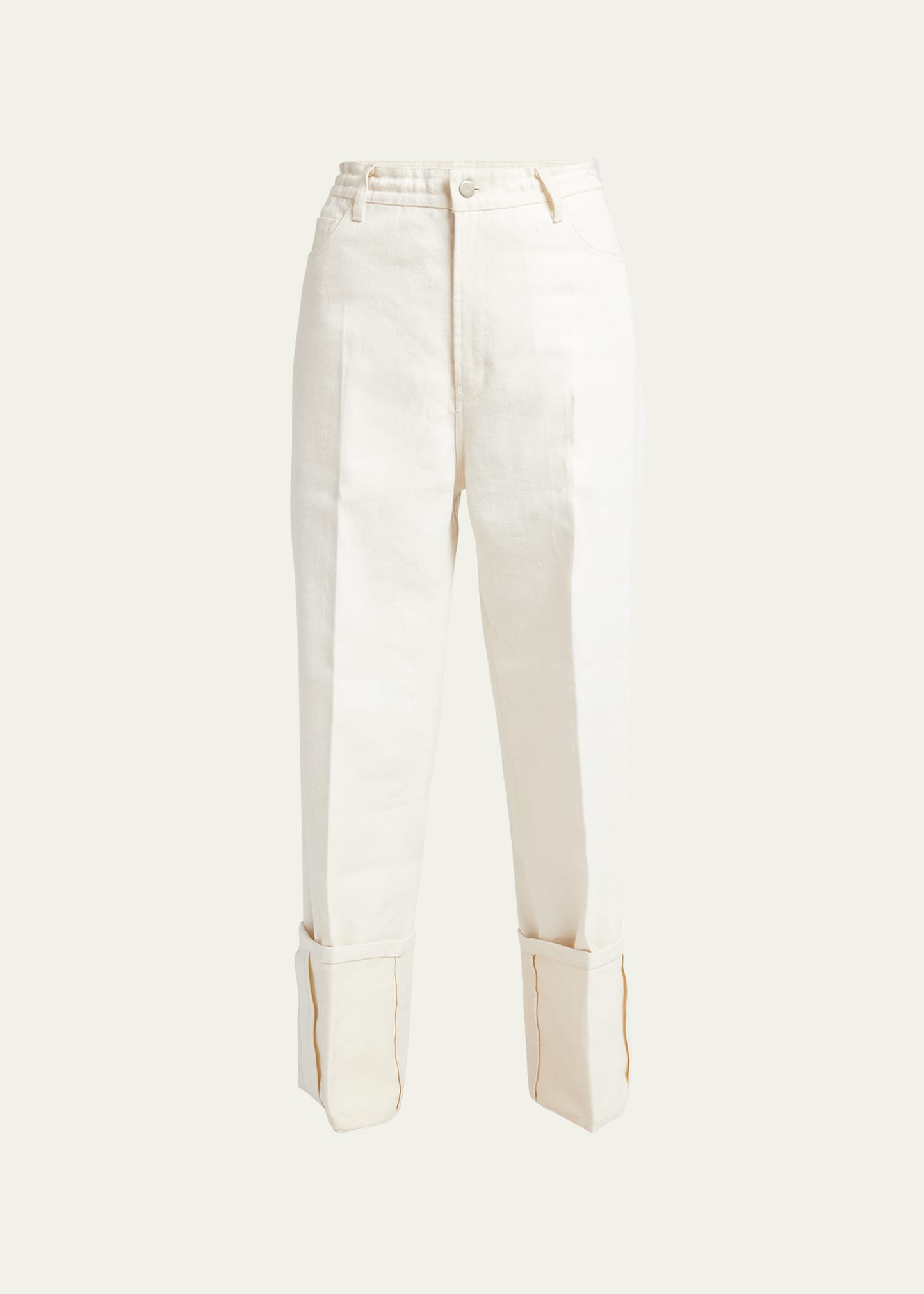 Setchu Wide-cuff Denim Linen Pants In N White