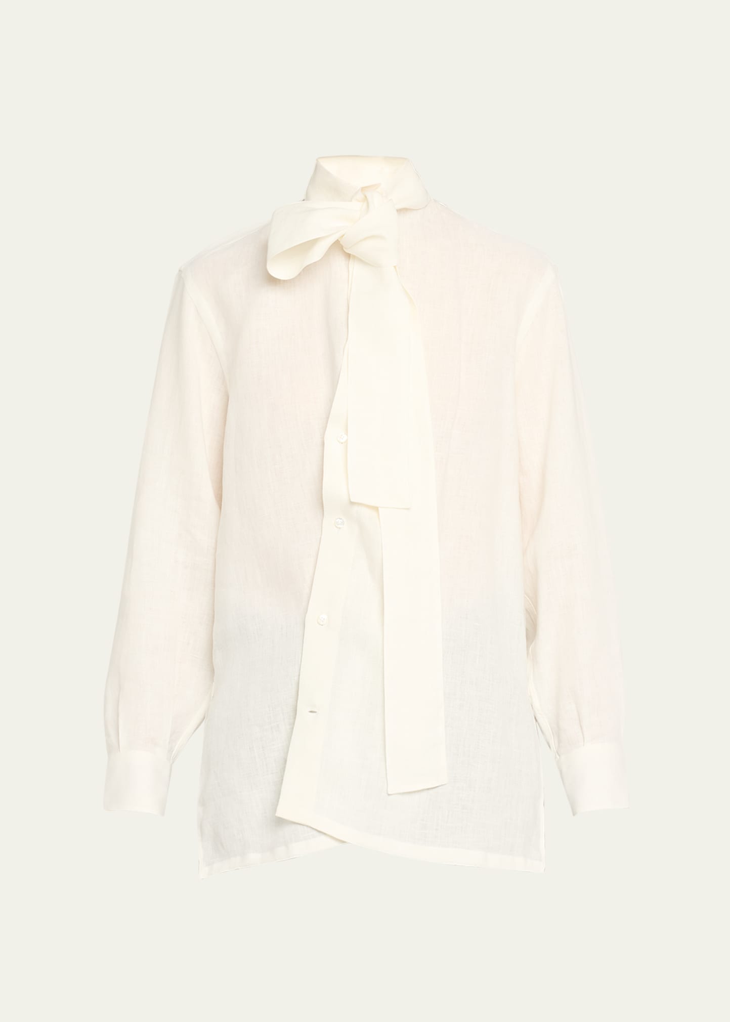 Setchu Kimono Neck-tie Linen Shirt In White