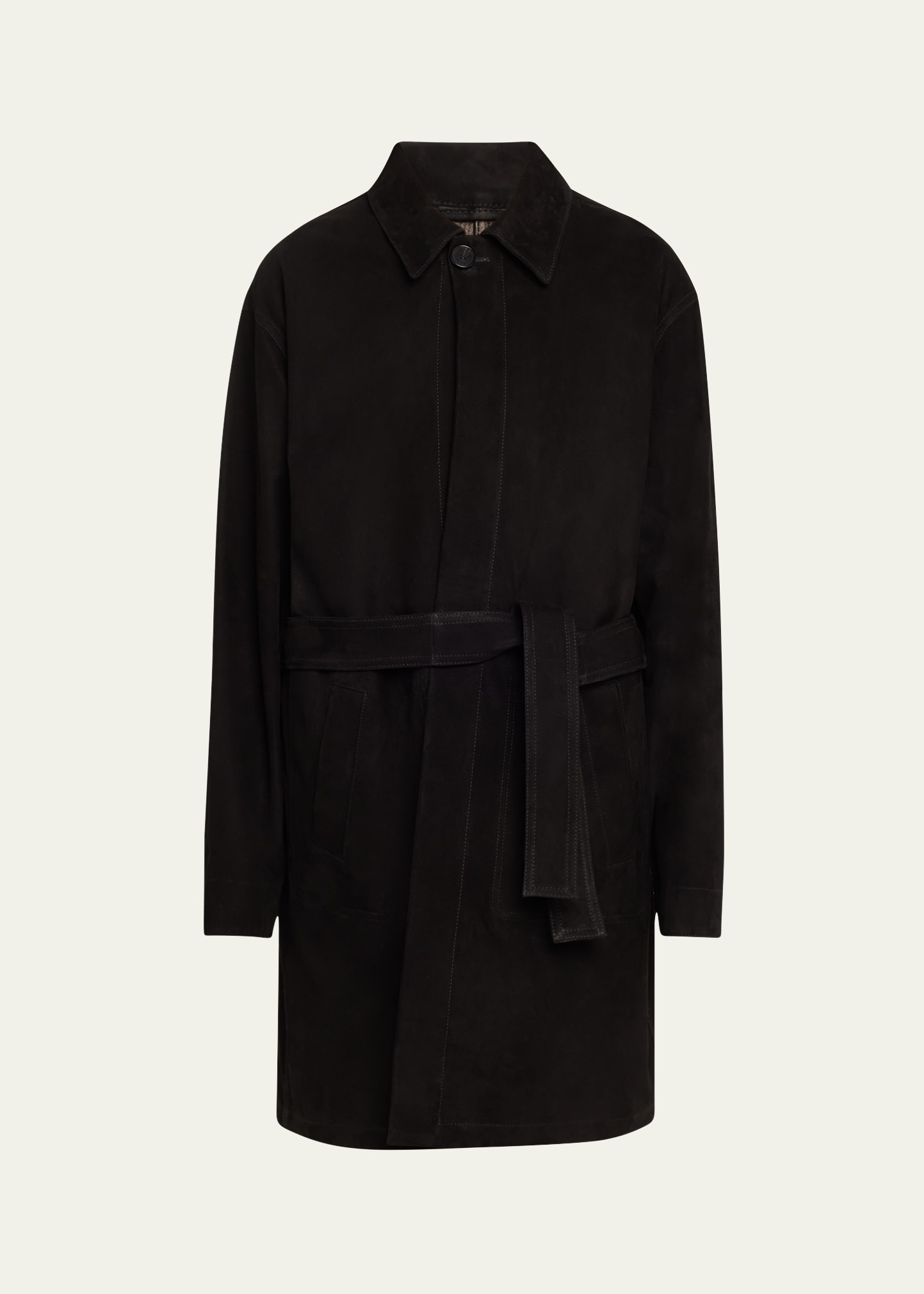 Reversible Suede Leather Belted Coat