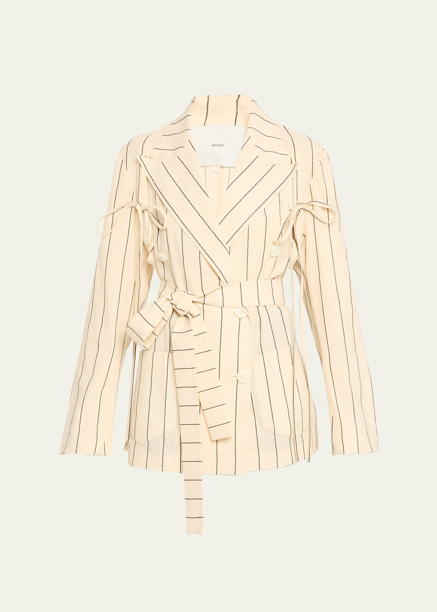 Shop Setchu Geisha Stripe Double-breasted Belted Jacket In White