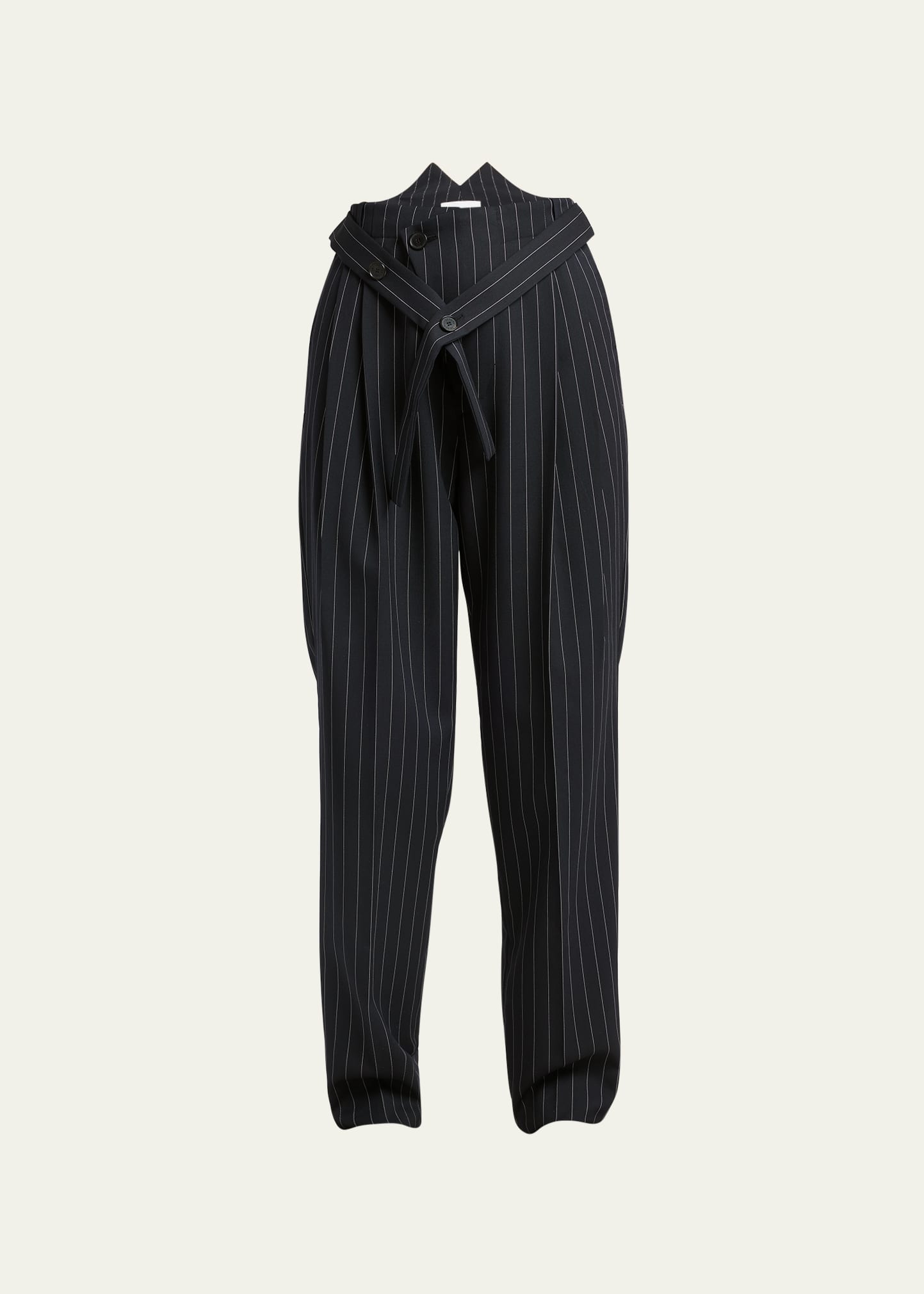 Setchu Stripe Pleated Tailored Wool Pants In Midnight