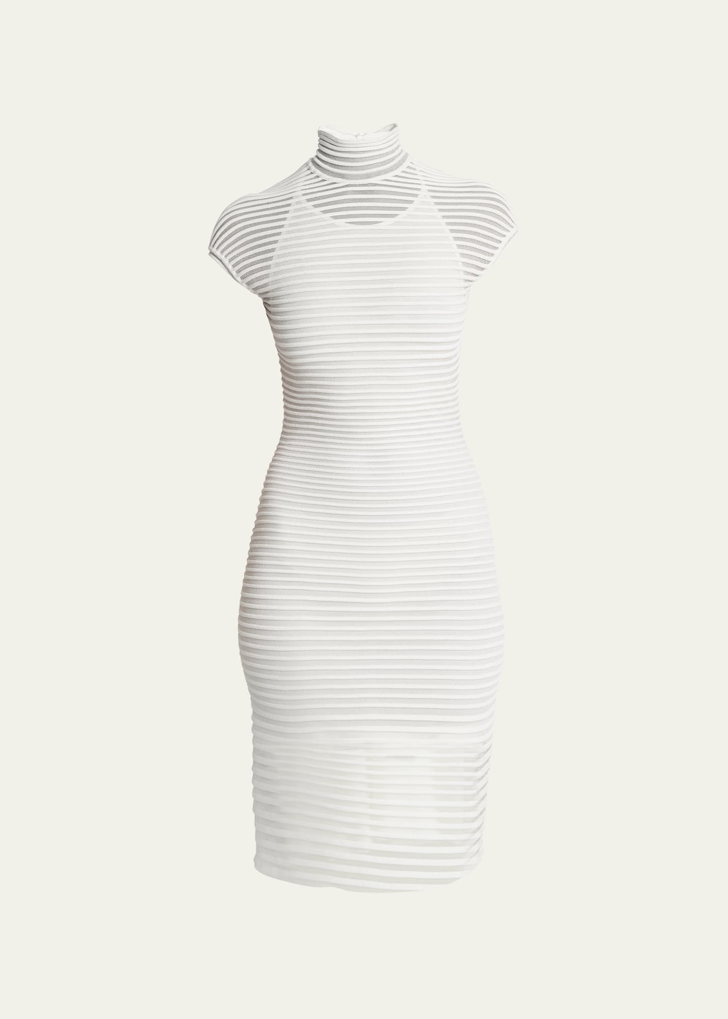 Alaïa Sheer Ribbed Mini Dress With Back Cutout Detail In Blanc