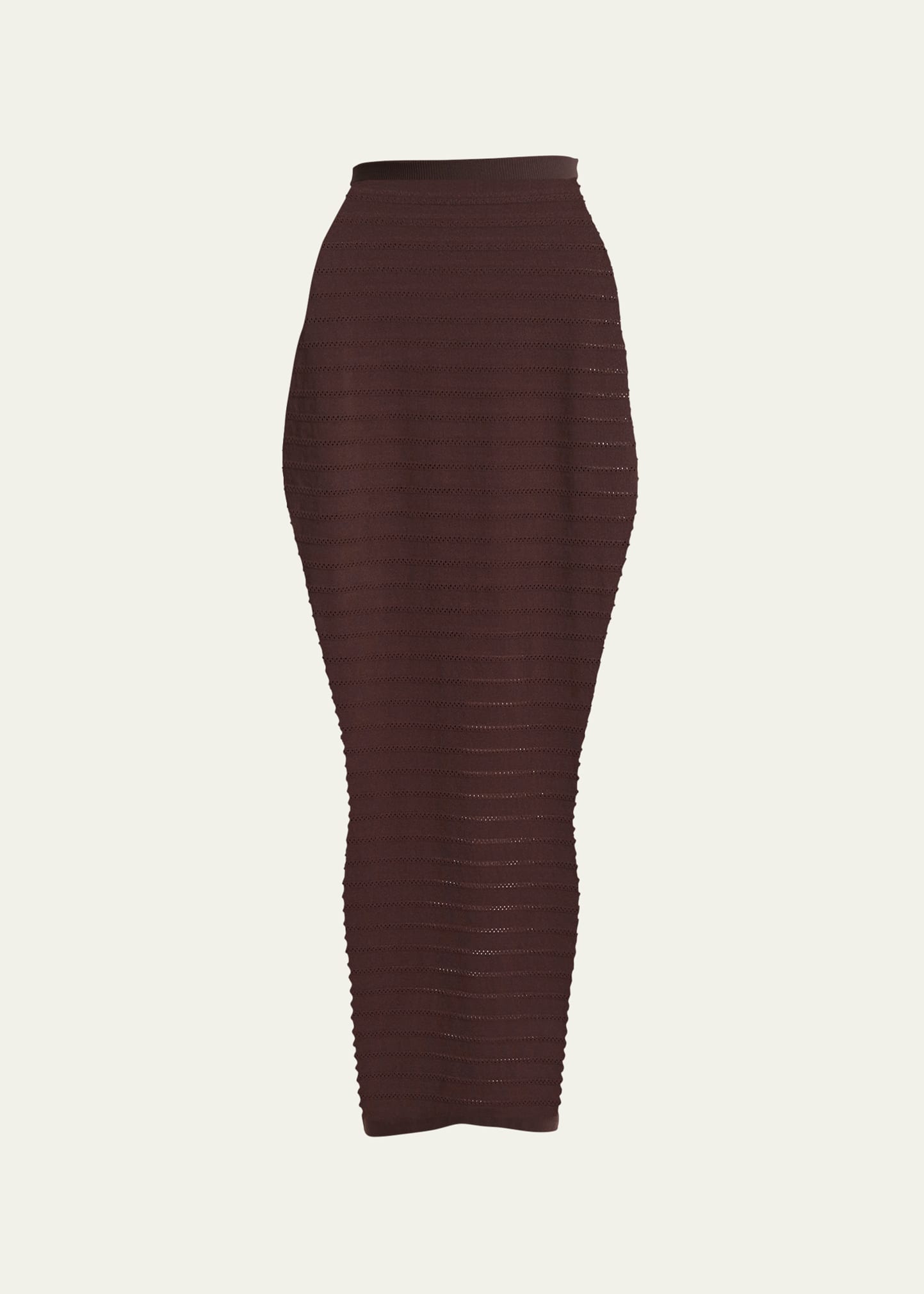 Alaïa Ribbed Sheer Pencil Skirt In Chocolat