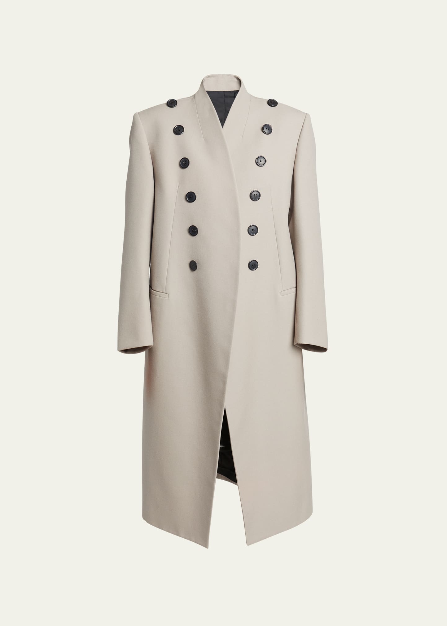 Shop Alaïa Wool Long Coat With Button Detail In Sable