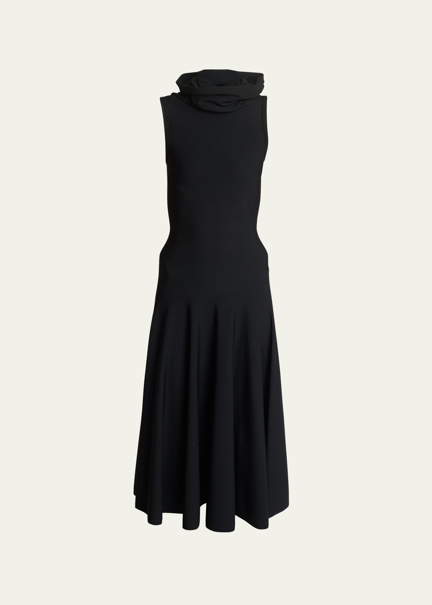 Alaïa Hooded Knit Sleeveless A-line Midi Dress In Noir Alaia