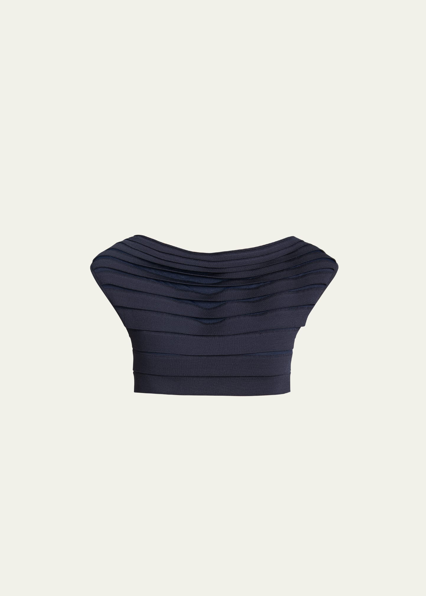 Shop Alaïa Stretch Panelled Ribbed Off-shoulder Top In Minuit