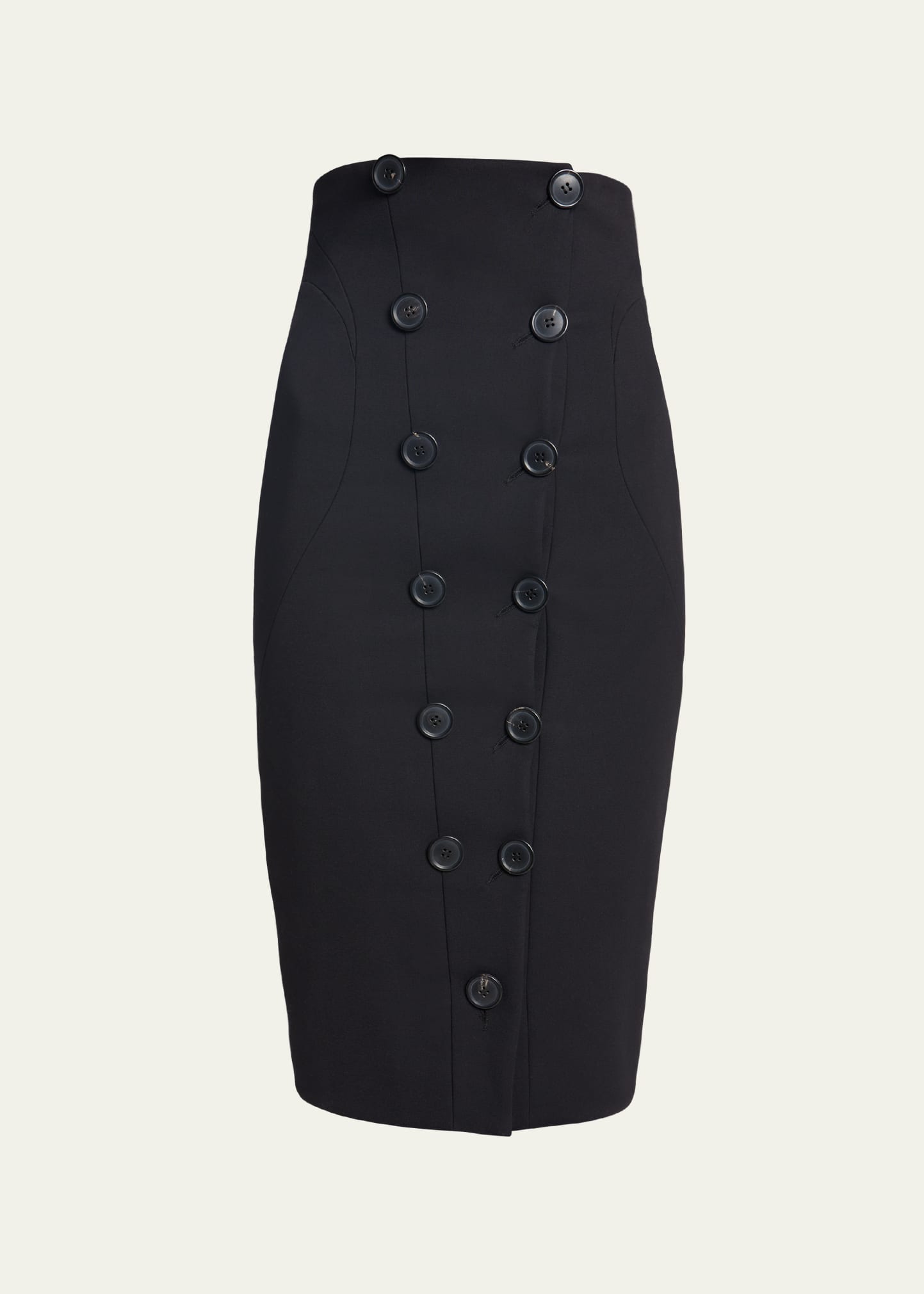 Shop Alaïa Hourglass Wool Pencil Skirt With Button Detail In Noir Alaia