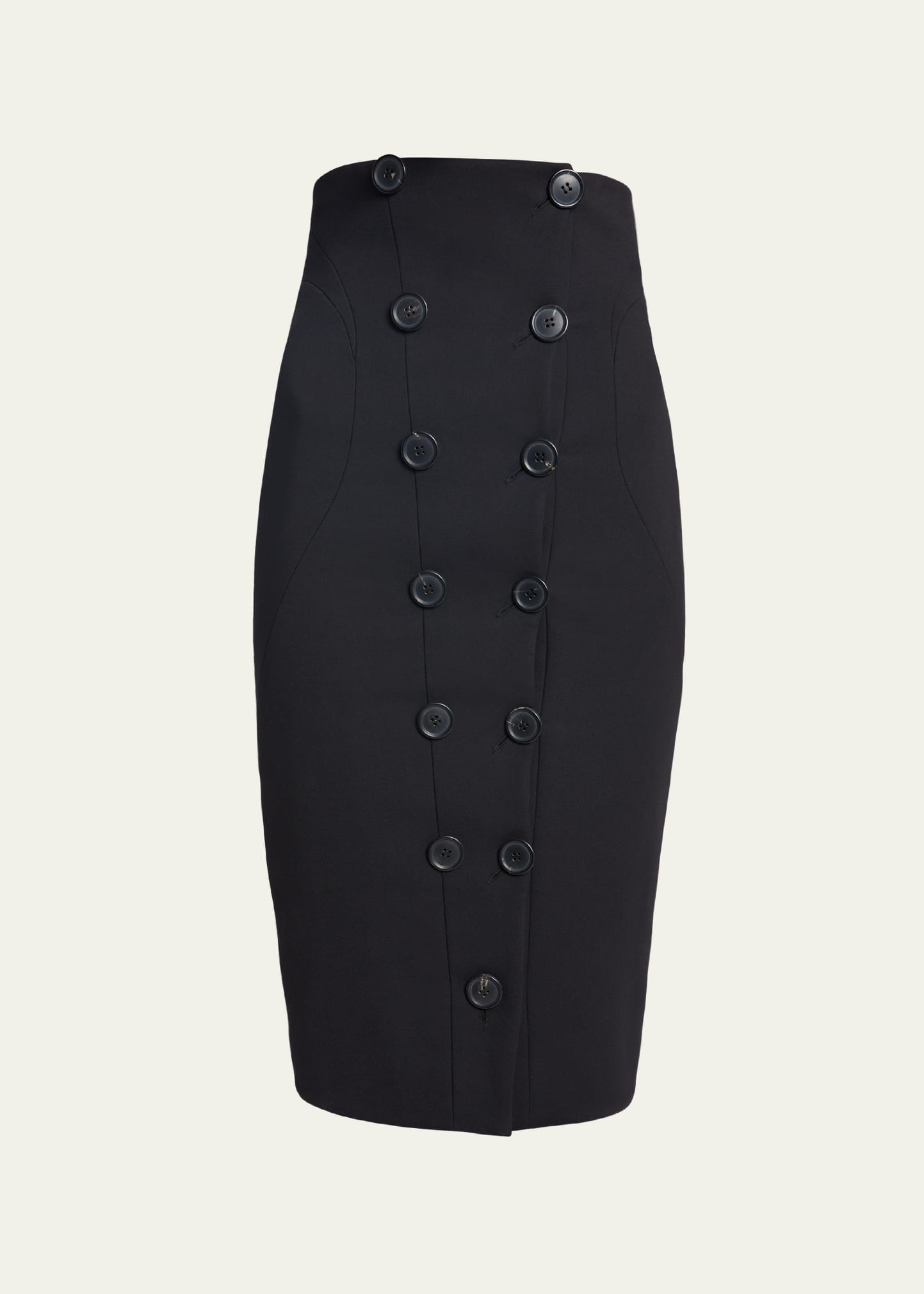 Alaïa Hourglass Wool Pencil Skirt With Button Detail In Noir Alaia
