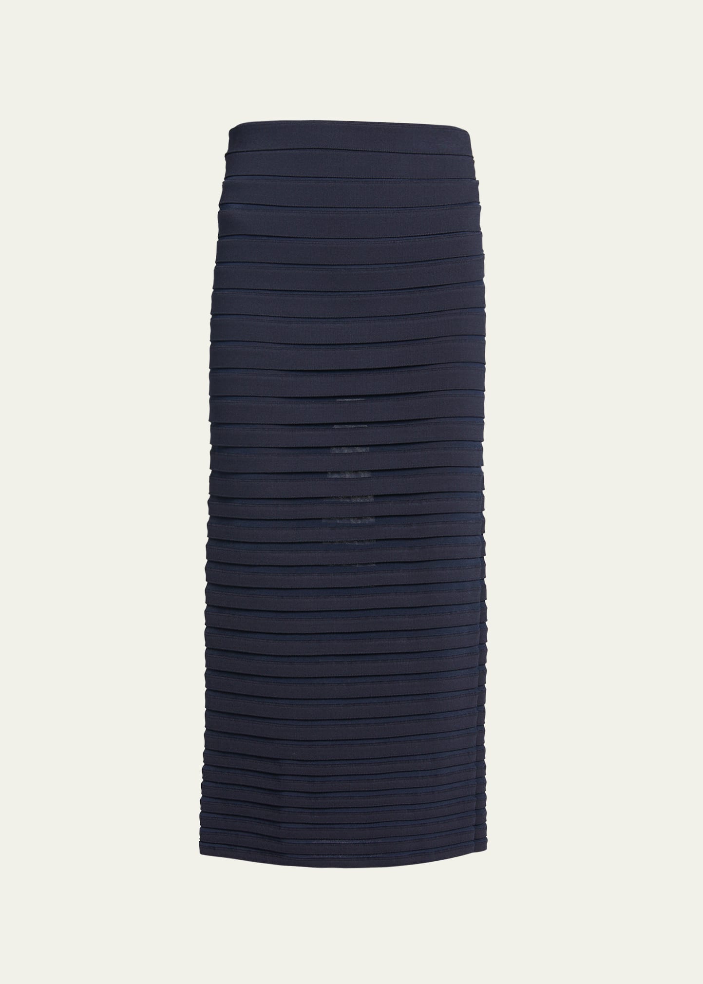 Alaïa Stretch Panelled Ribbed Knit Midi Pencil Skirt In Minuit