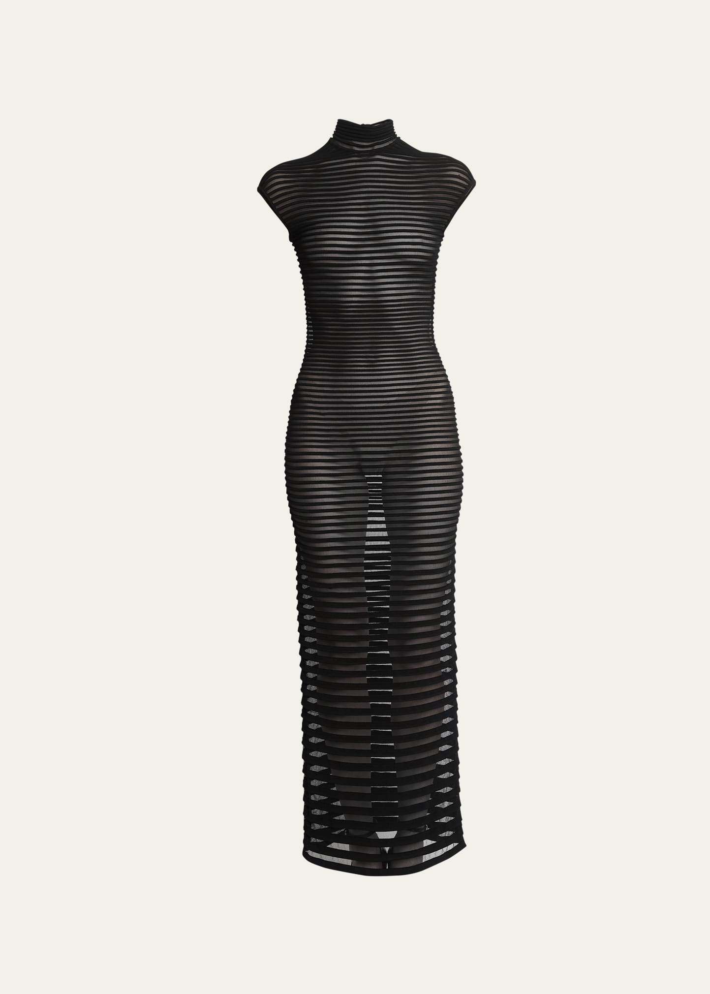 Shop Alaïa High Neck Sheer Maxi Dress With Back Detail In Noir Alaia