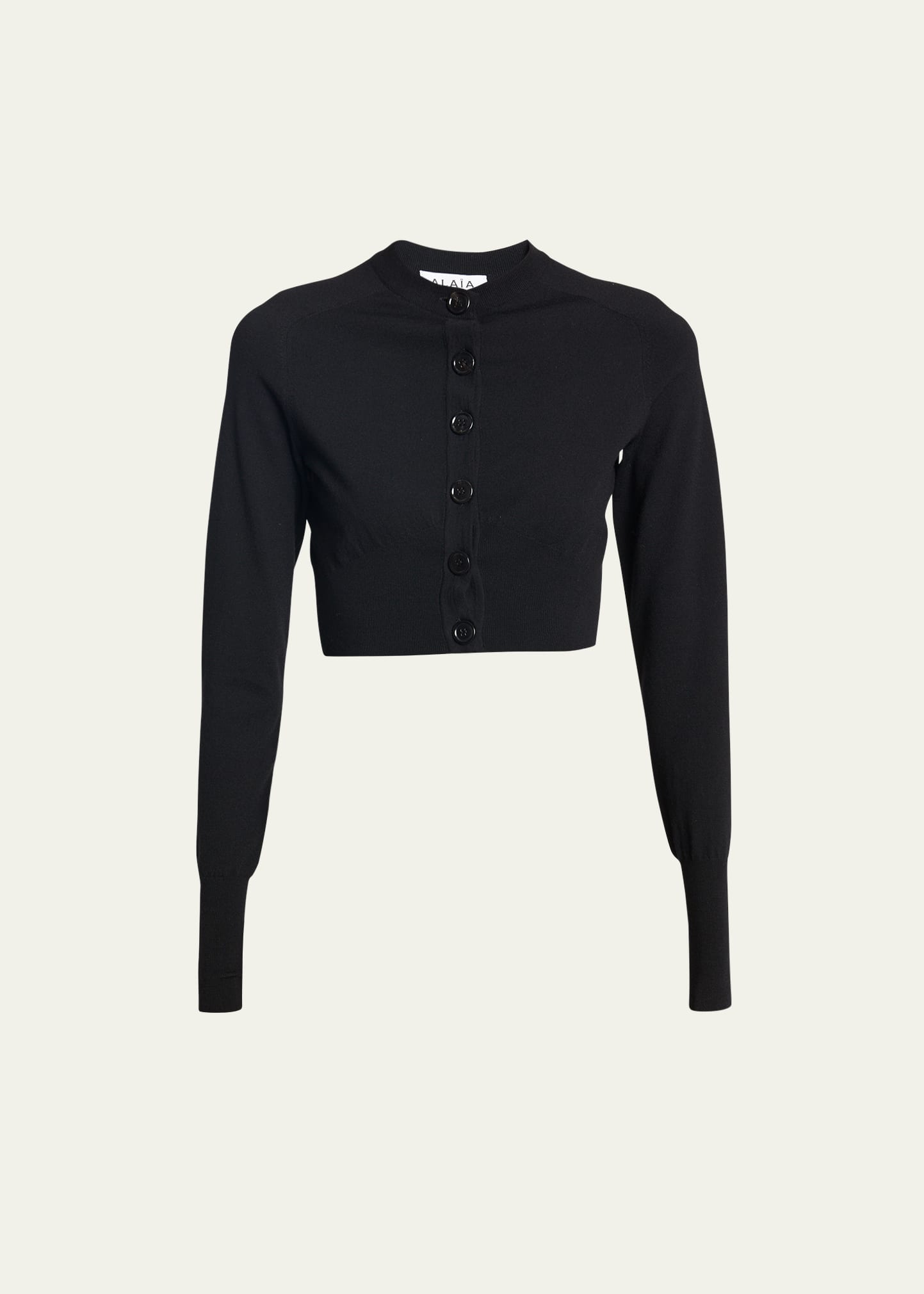 Shop Alaïa Long-sleeve Merino Wool-blend Crop Cardigan In Noir Alaia