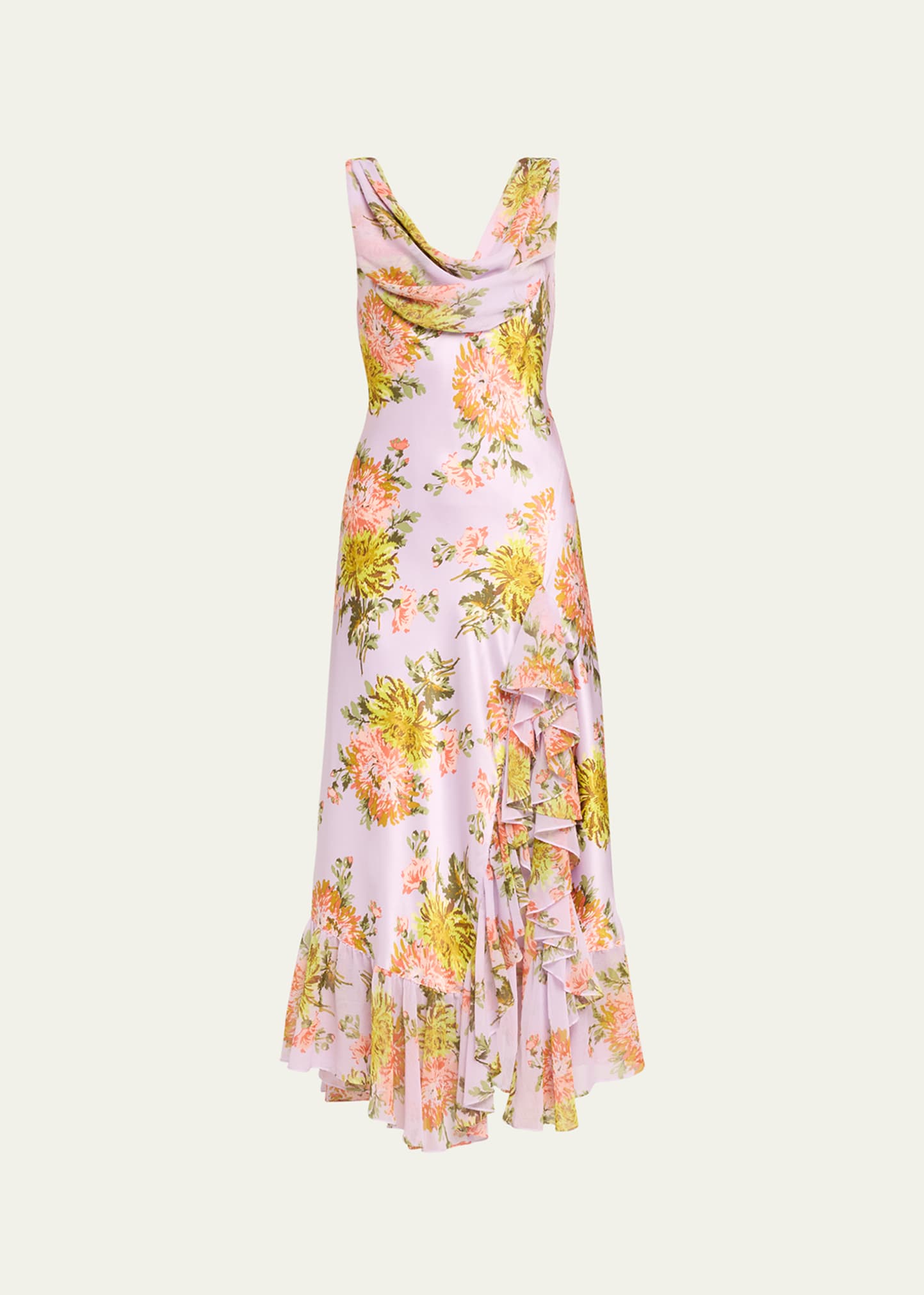 Shop Cinq À Sept Raya Faded Chrysanthemum Sleeveless Cowl Midi Dress In Lilac Multi