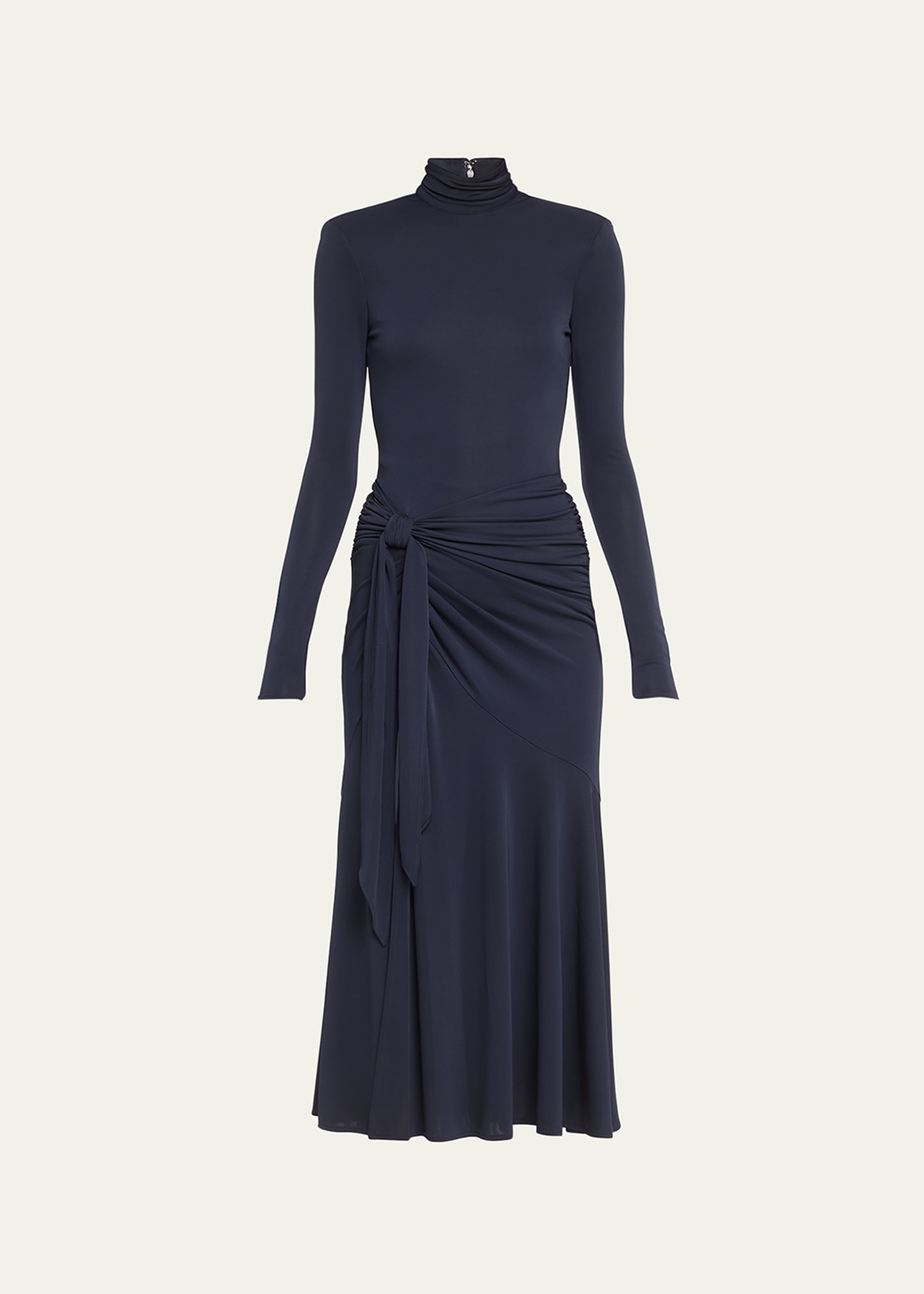 Shop Cinq À Sept Johnson Mock-neck Wrap-skirt Midi Dress In Navy