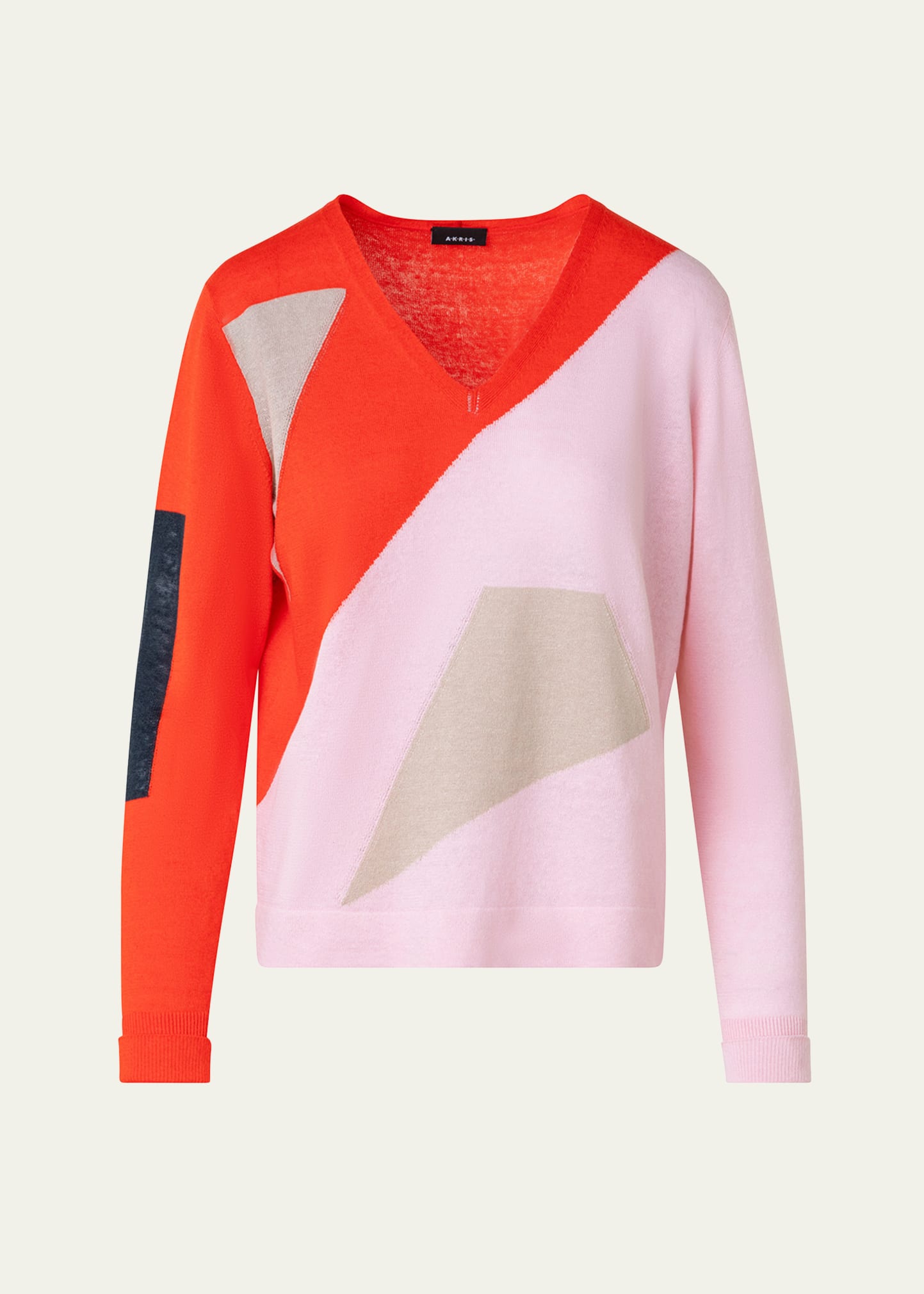 Shop Akris Cotton And Linen Knit Sweater With Spectra Intarsia Details In Poppy-multicolor
