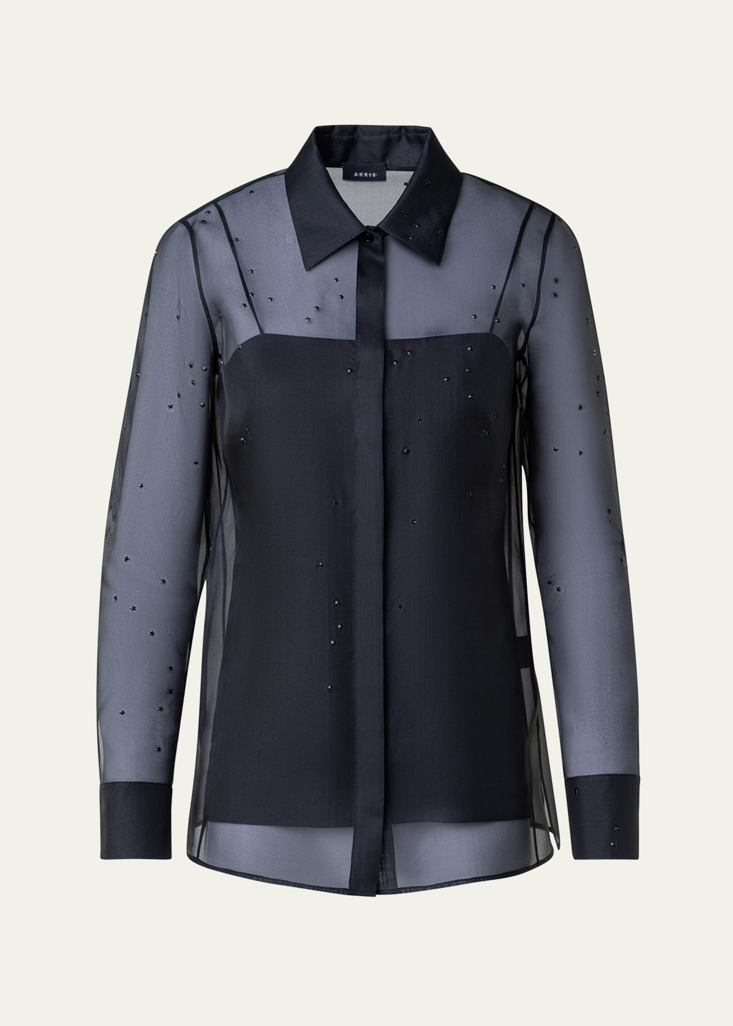 Shop Akris Silk Organza Tunic Blouse With Swarovski Stars Embellishment In Black