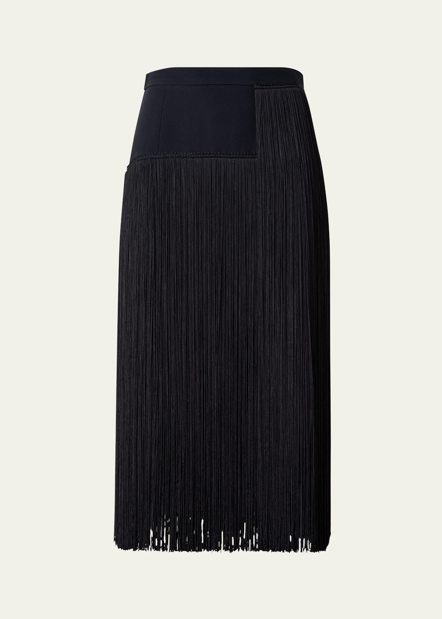 Shop Akris Silk Crepe Maxi Skirt With Asymmetrical Fringe In Black