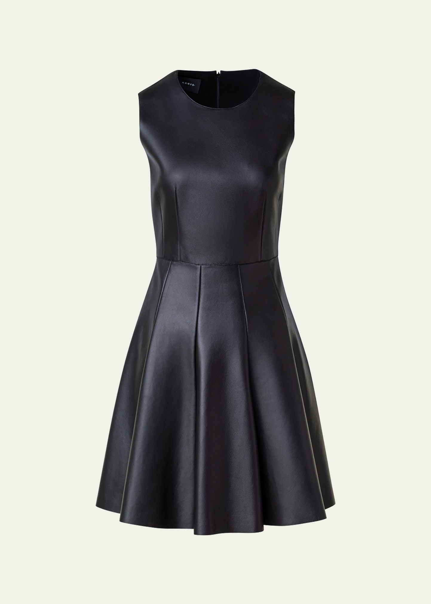 Shop Akris Fit-flare Leather Mini Dress In Black