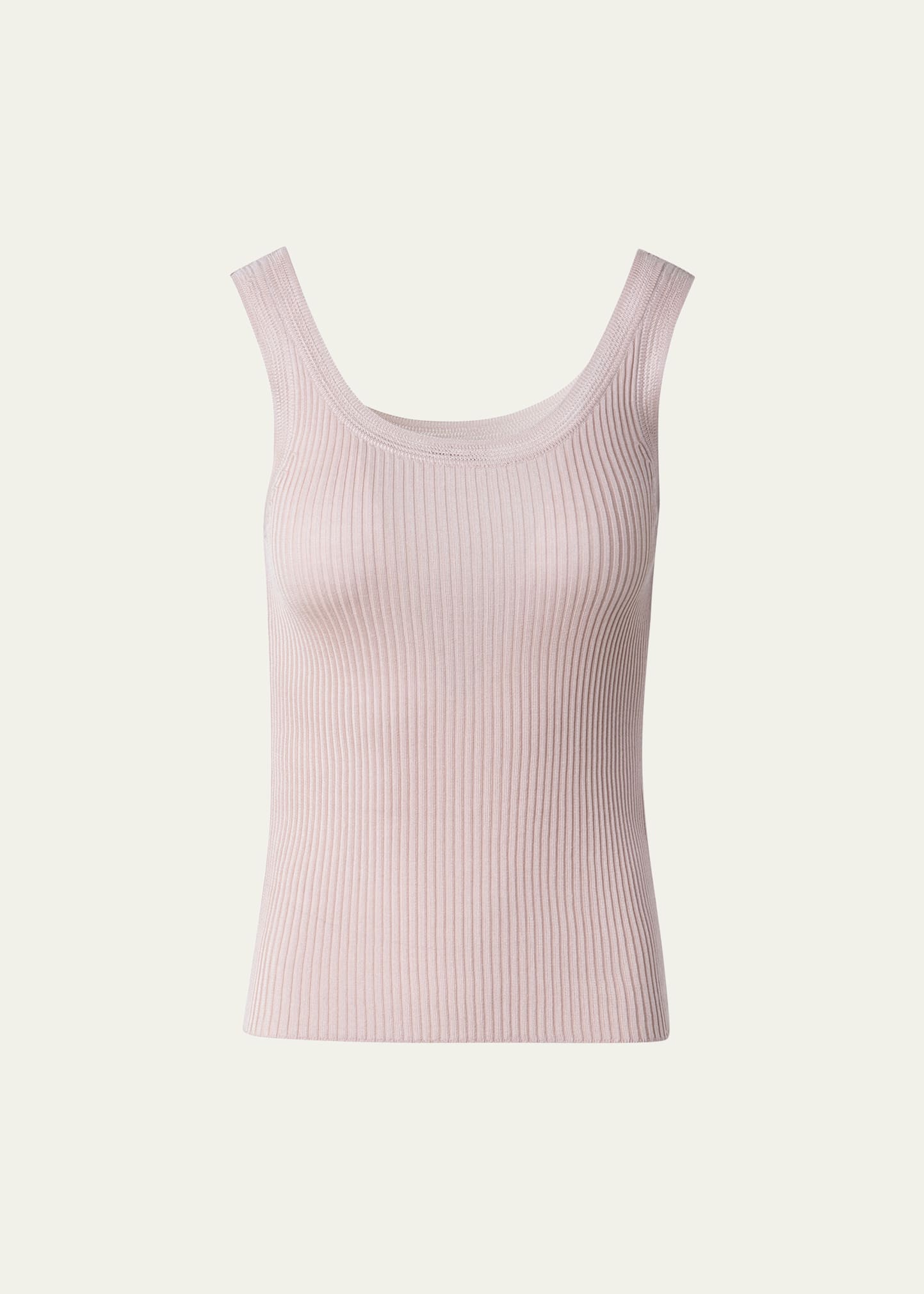 Ribbed Knit Silk Tank Top with Knitted Lace Trim
