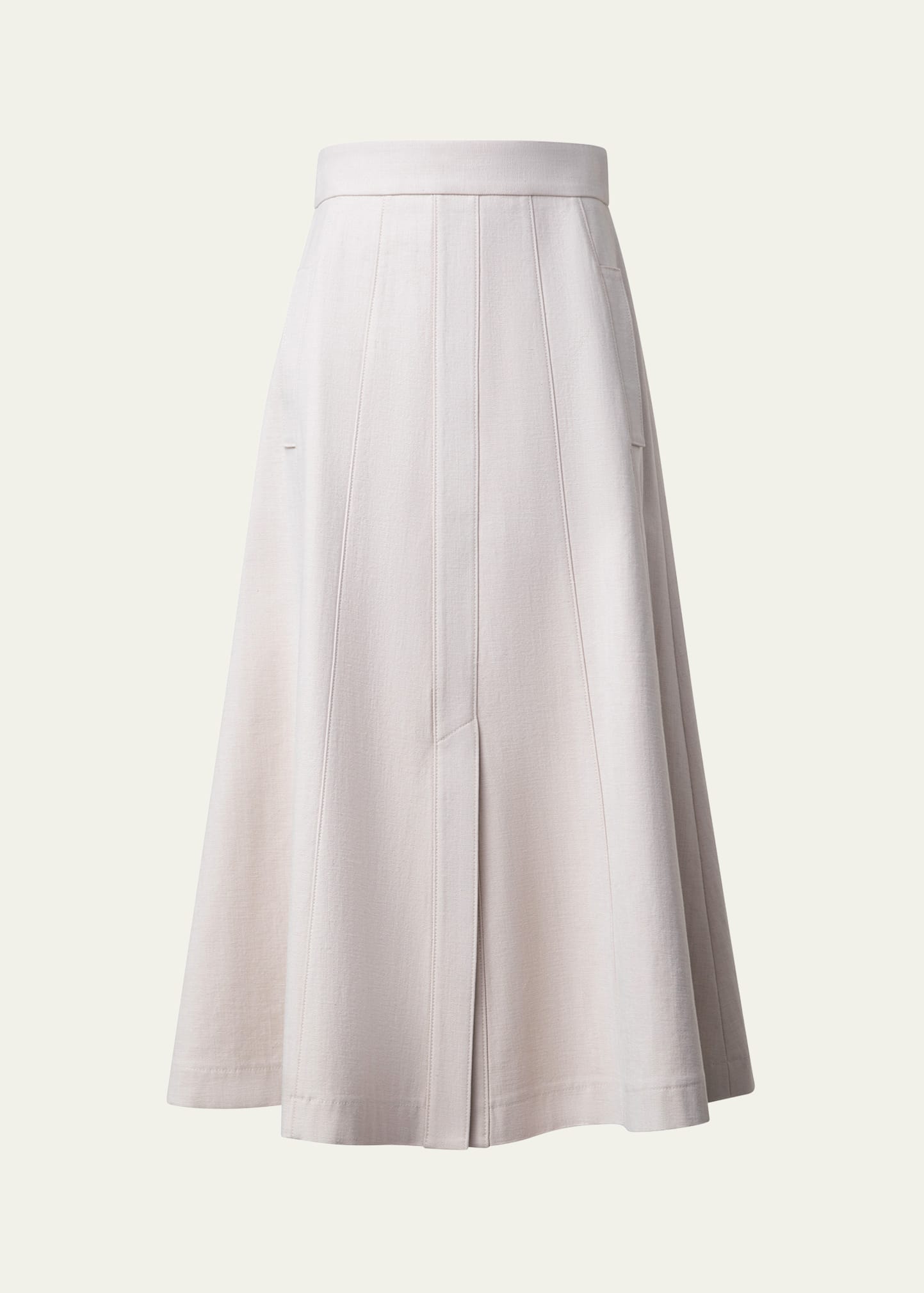 Cotton Denim Pleated Midi Skirt