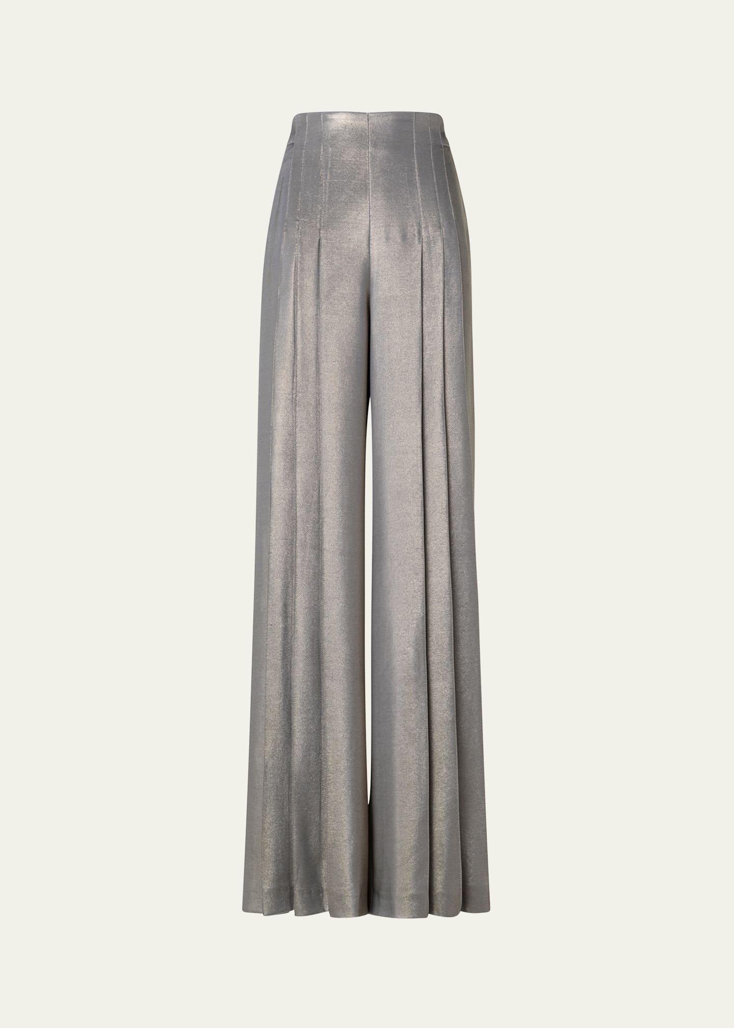 Akris Miyuki Metallic Wide-leg Pleated Silk Pants In Gold