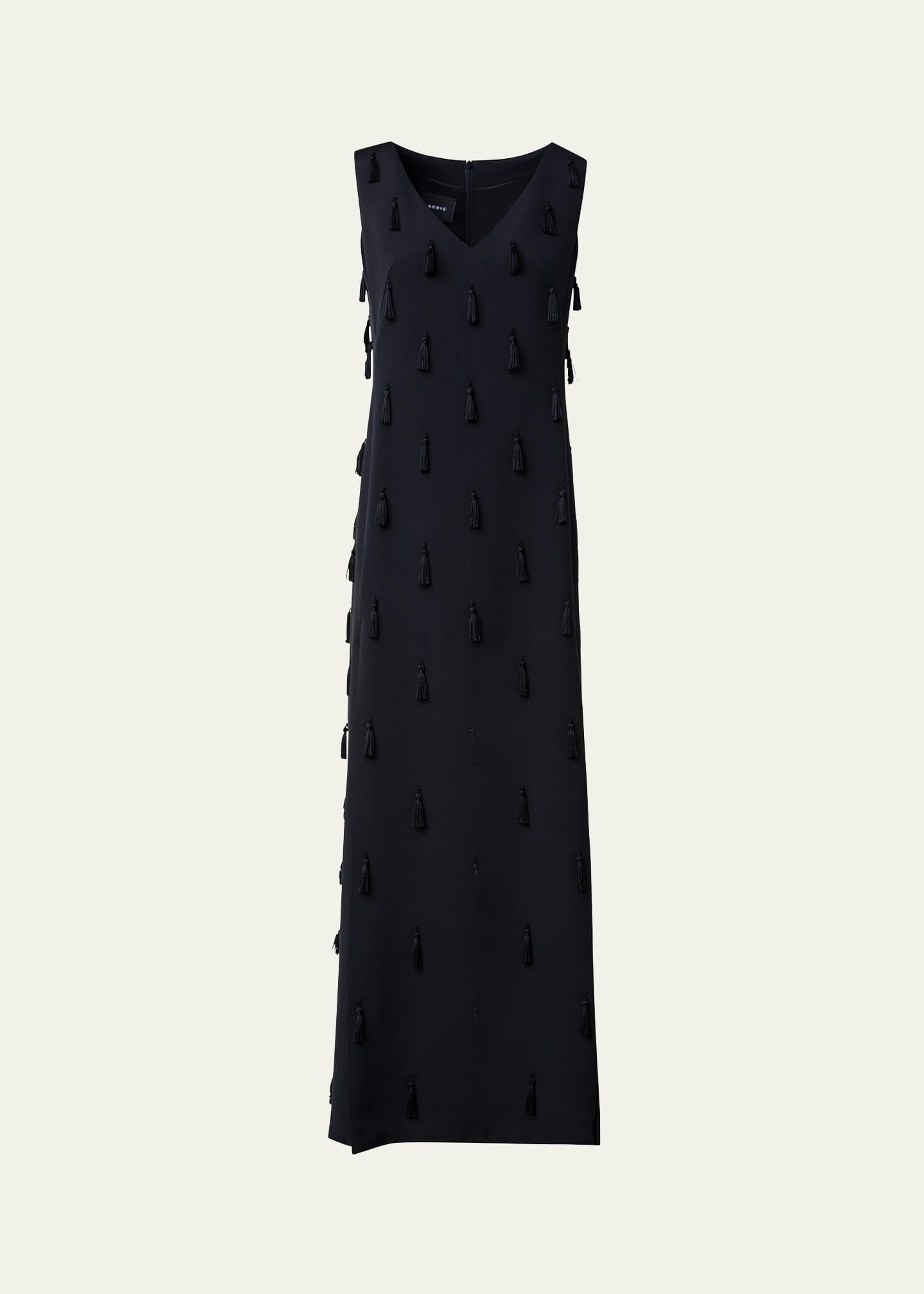 Akris Long Tassel Silk Crepe Gown In Black