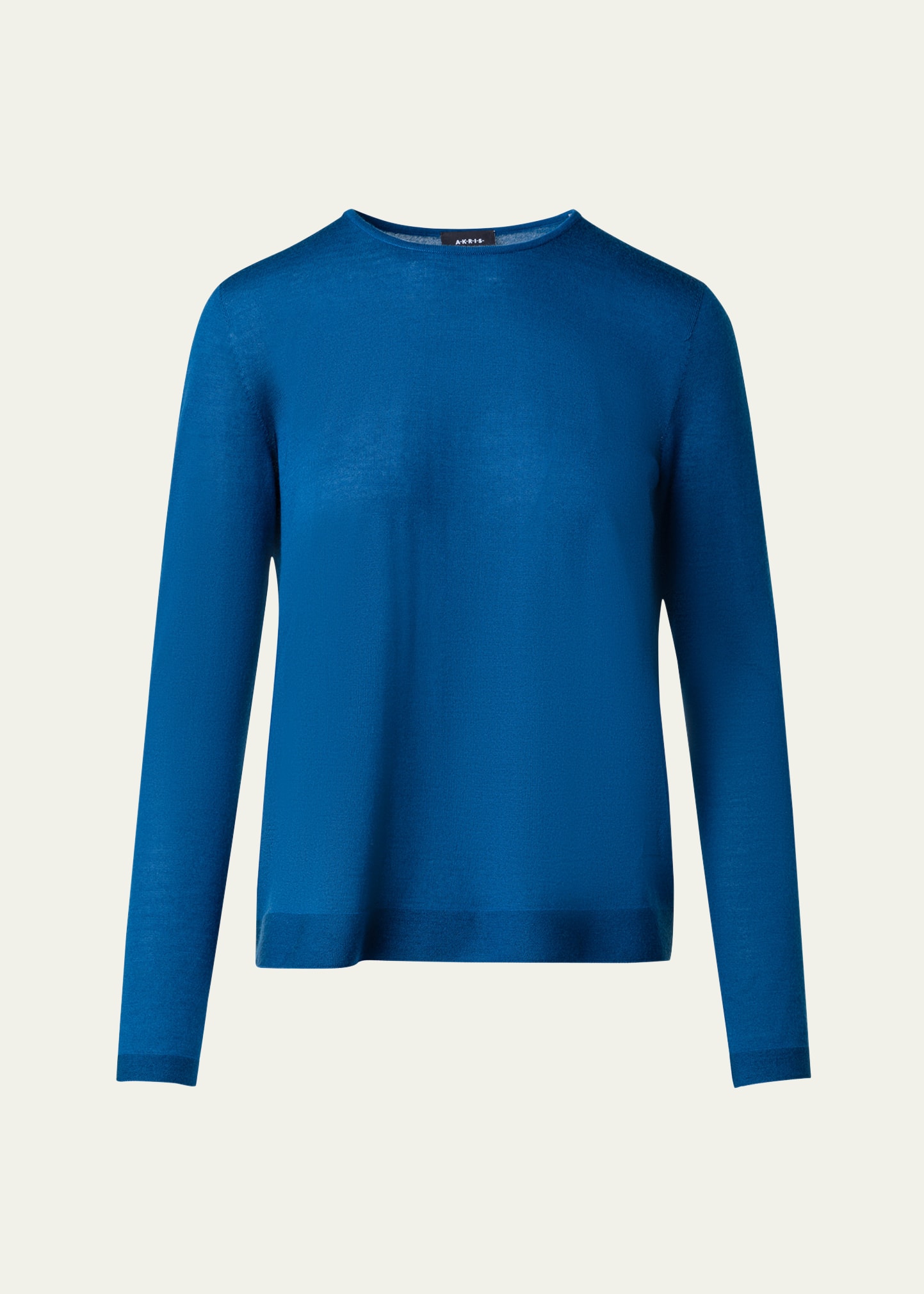 Shop Akris Crewneck Cashmere-silk Seamless Fine Gauge Knit Sweater In Medium Denim