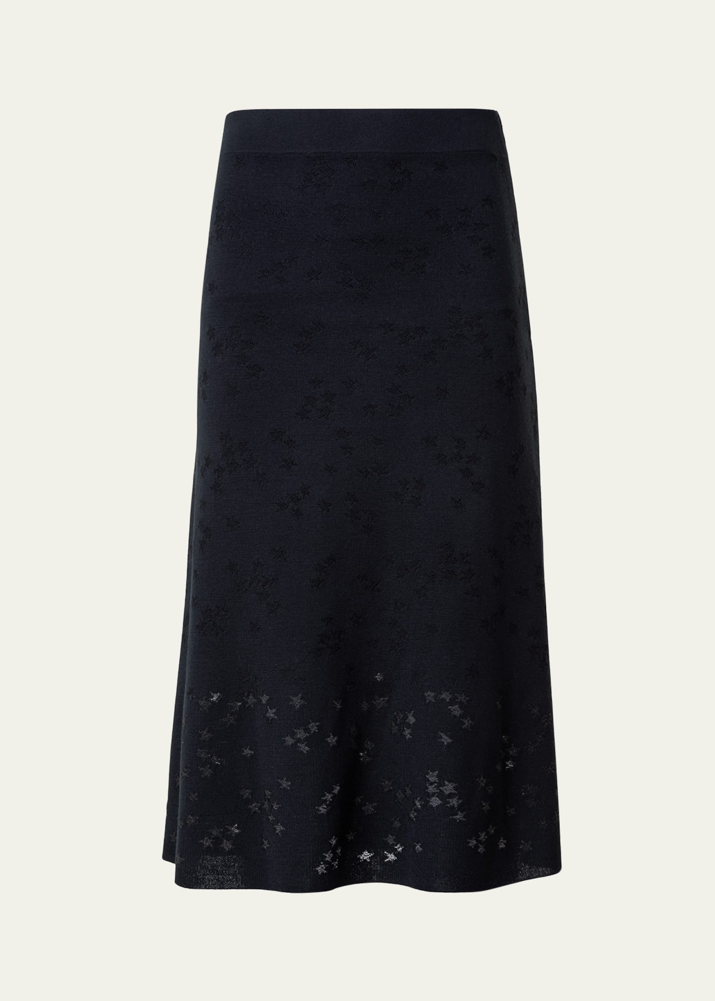 Shop Akris Wool-silk Blend Knit Midi Skirt With Stars Intarsia Detail In Black