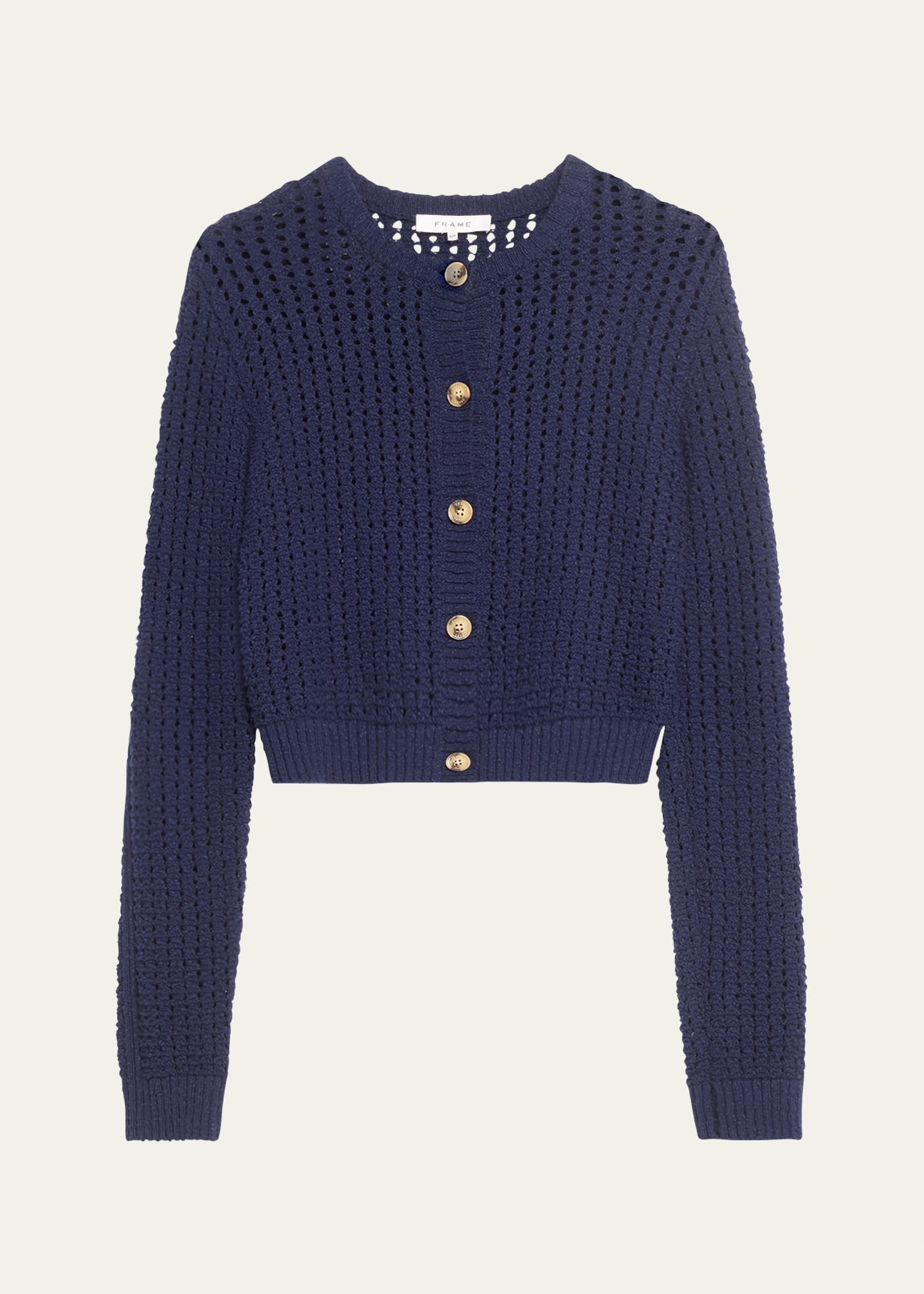 Shop Frame Cropped Tape-yarn Cardigan In Navy