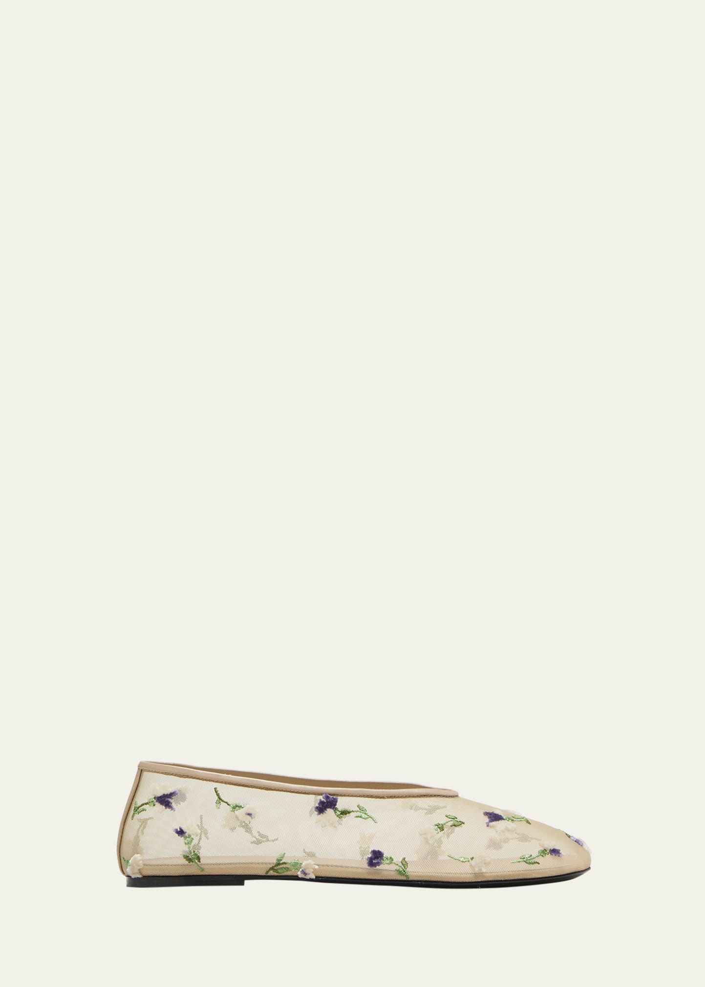 Shop Khaite Marcy Flower Embroidered Mesh Ballerina Flats In Nude Purple