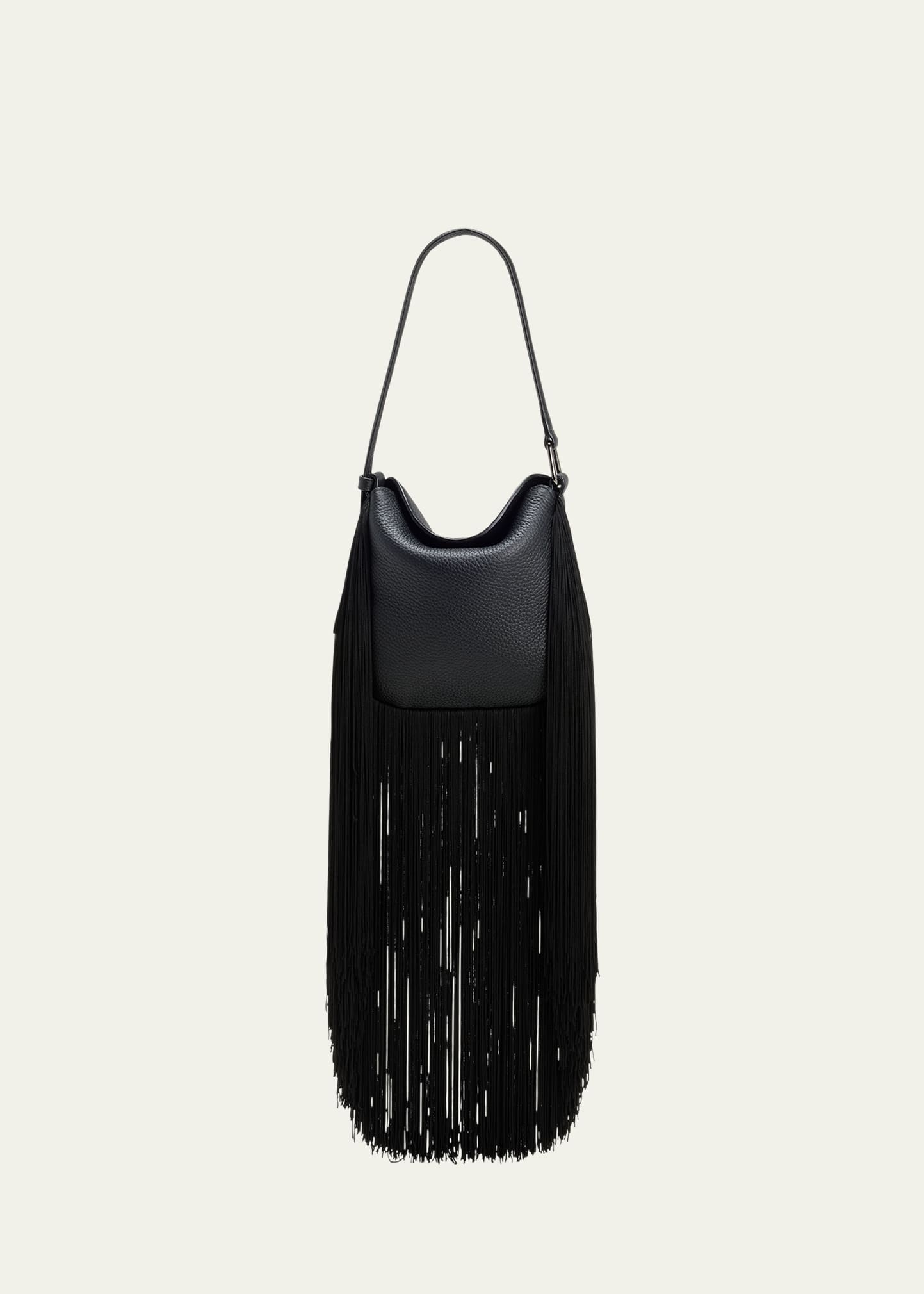 Akris Anna Mini Fringe Leather Hobo Bag In Black